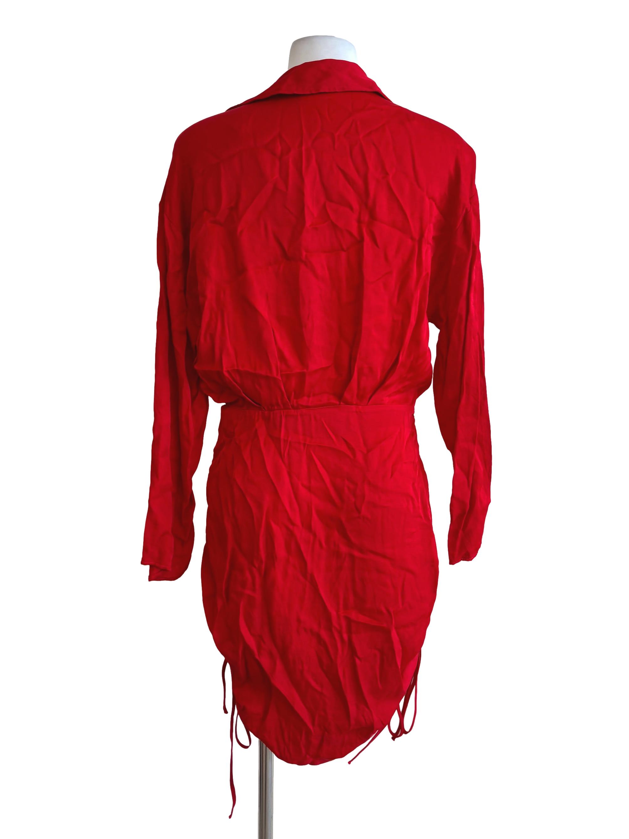 Red Long Sleeve Ruched Dress