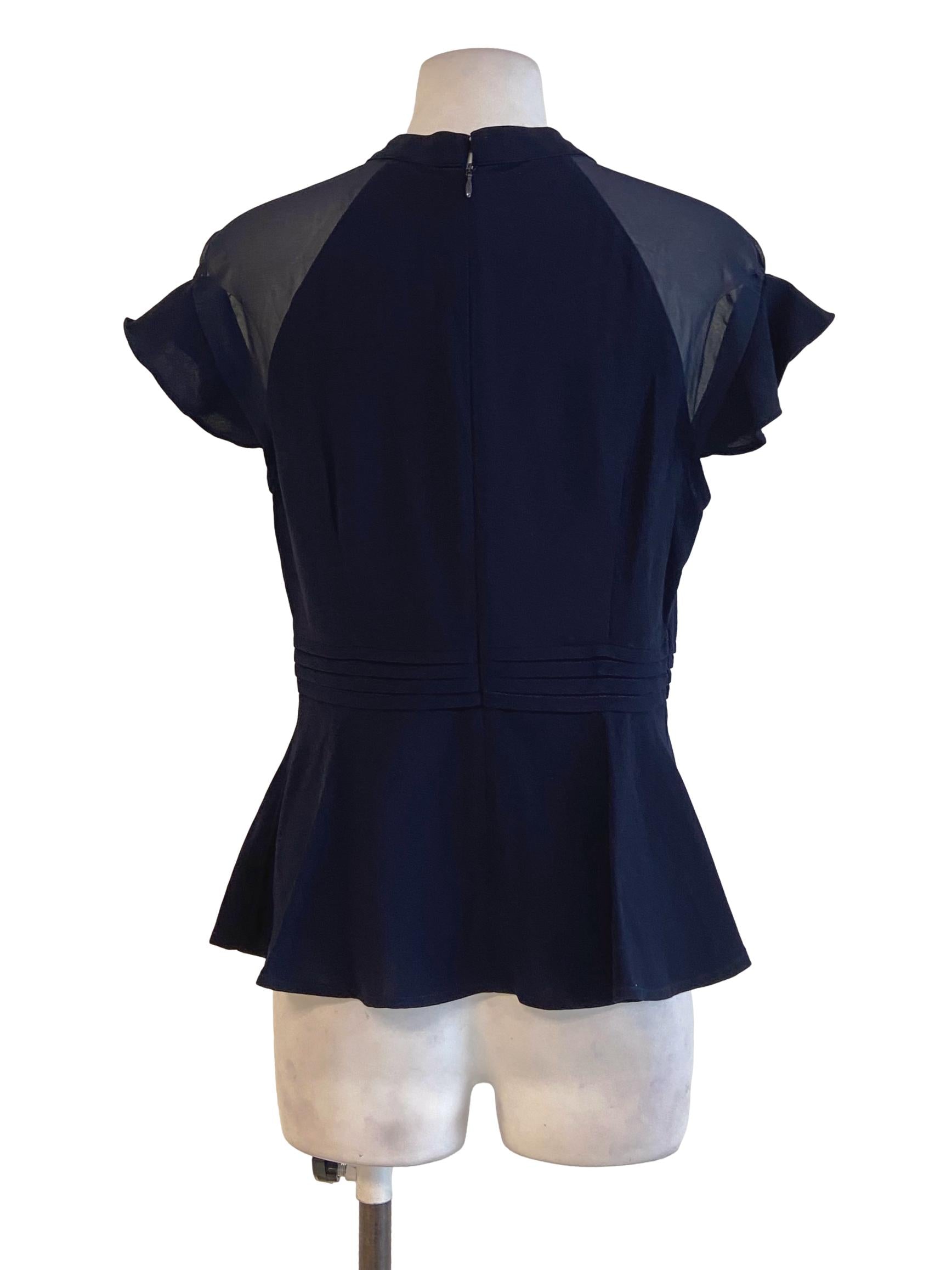 Navy Blue Circular Cap Sleeve Blouse