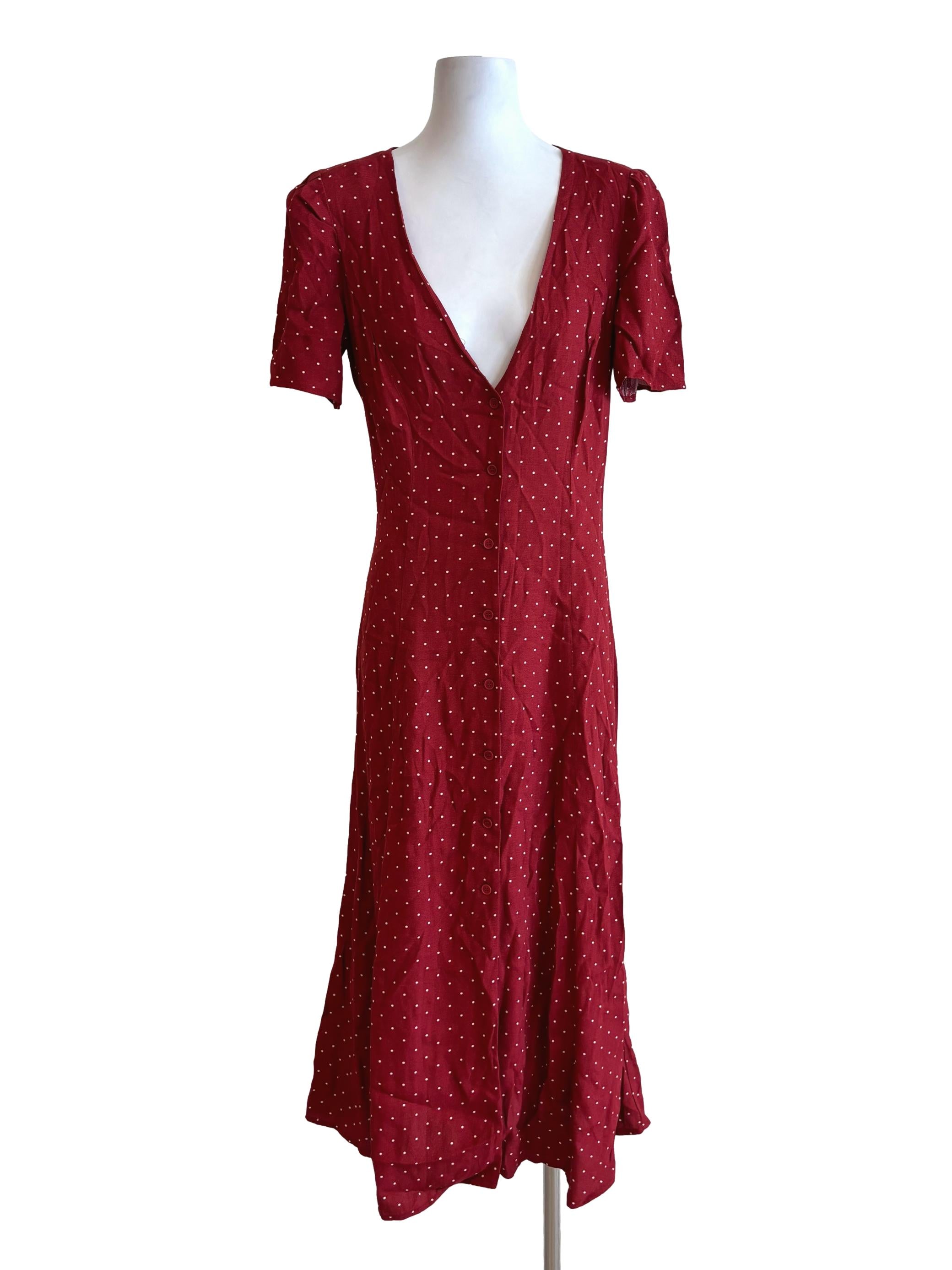 Crimson Red Polka Dot Buttoned Dress