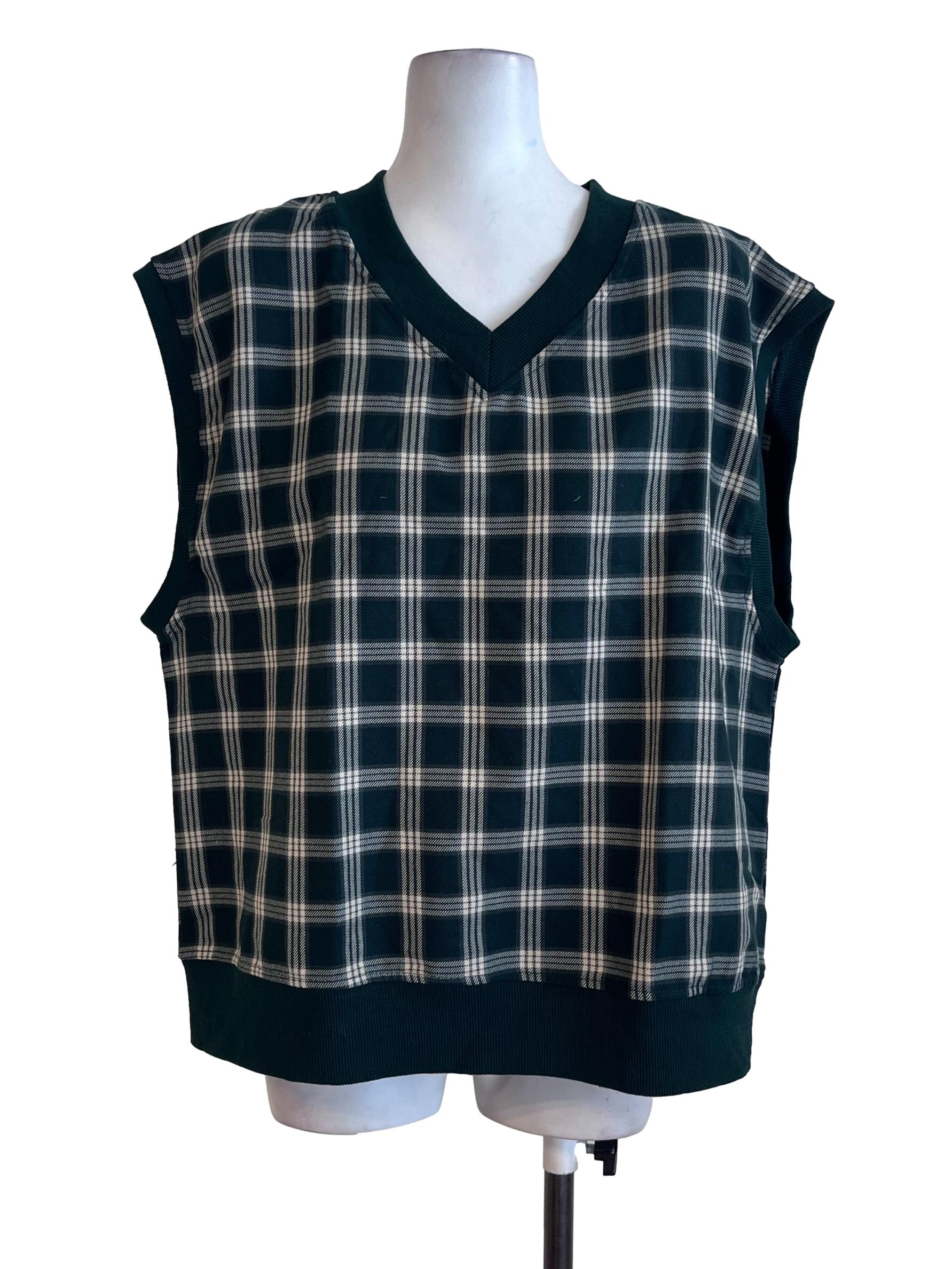 Pine Green Tartan Patterned Sleeveless Top
