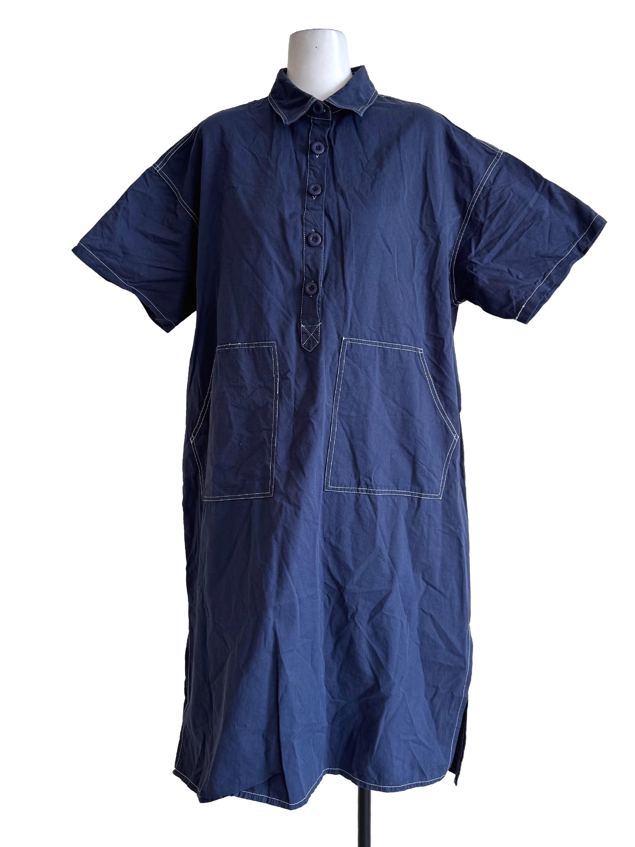 Cobalt Blue Short Sleeve Shirt Dress