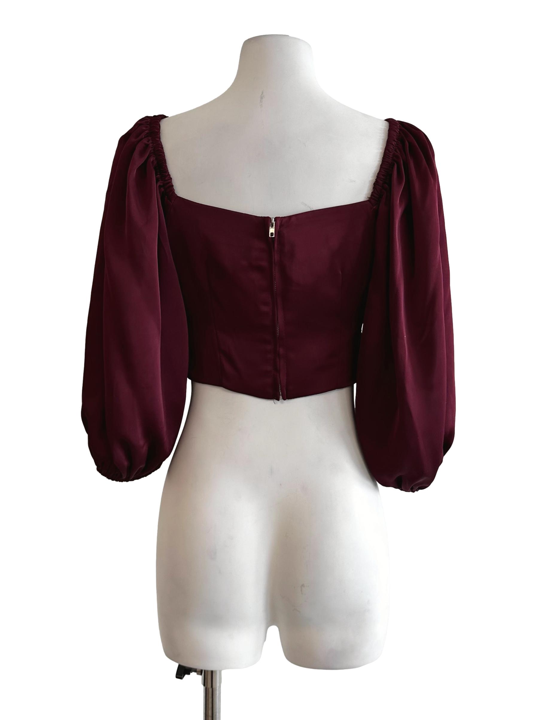 Currant Red Pleated Crop Top