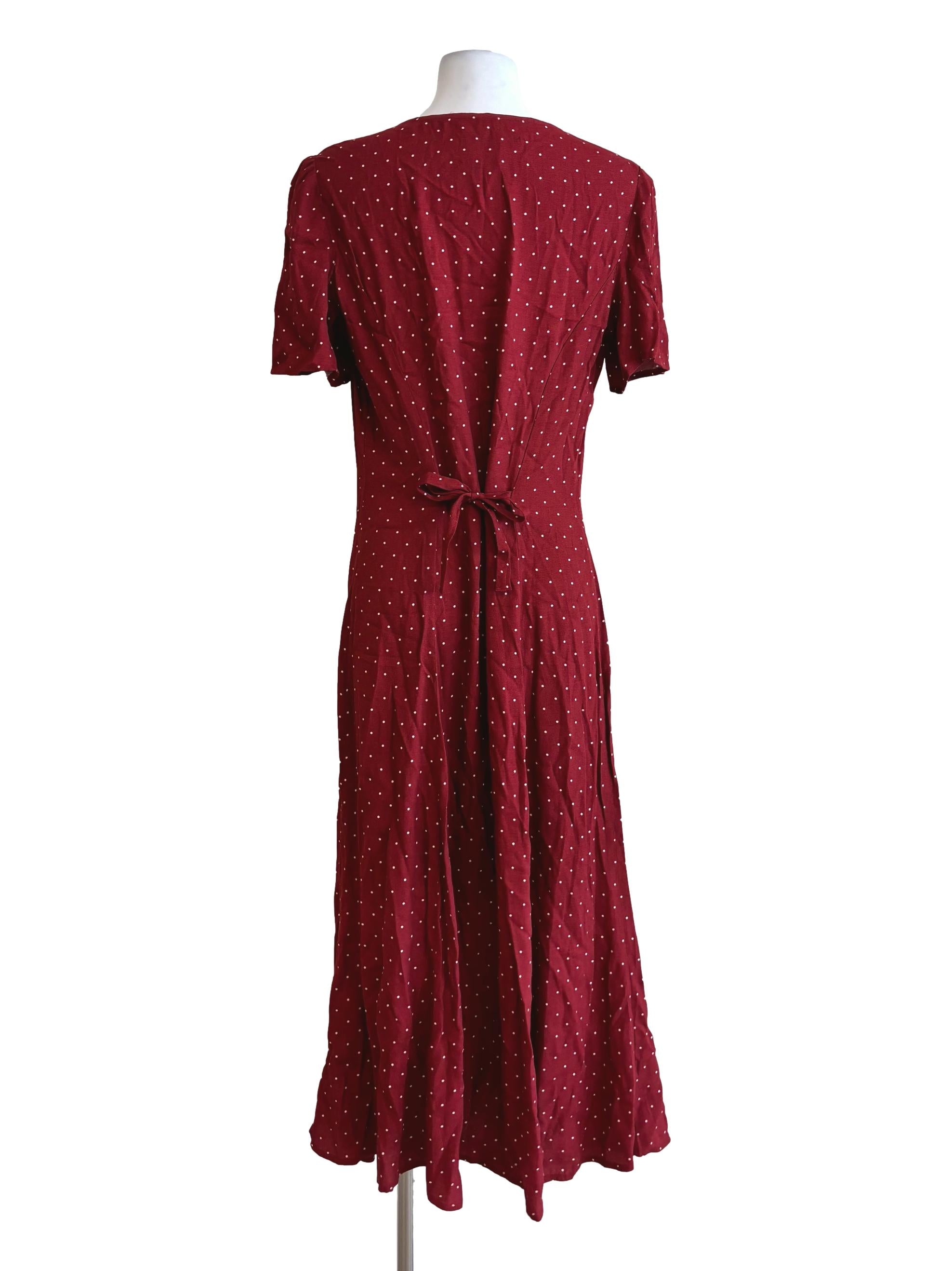 Crimson Red Polka Dot Buttoned Dress