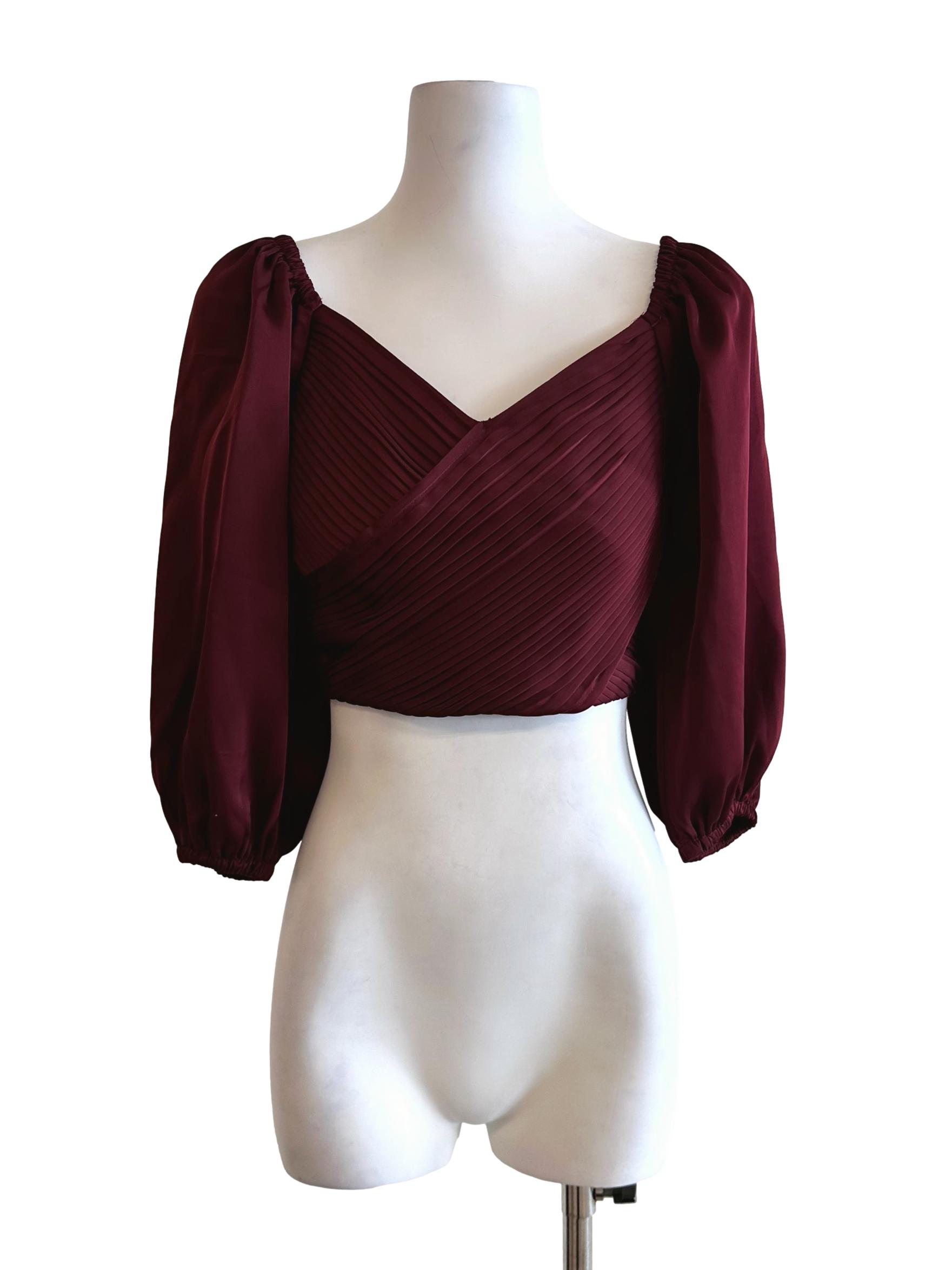 Currant Red Pleated Crop Top