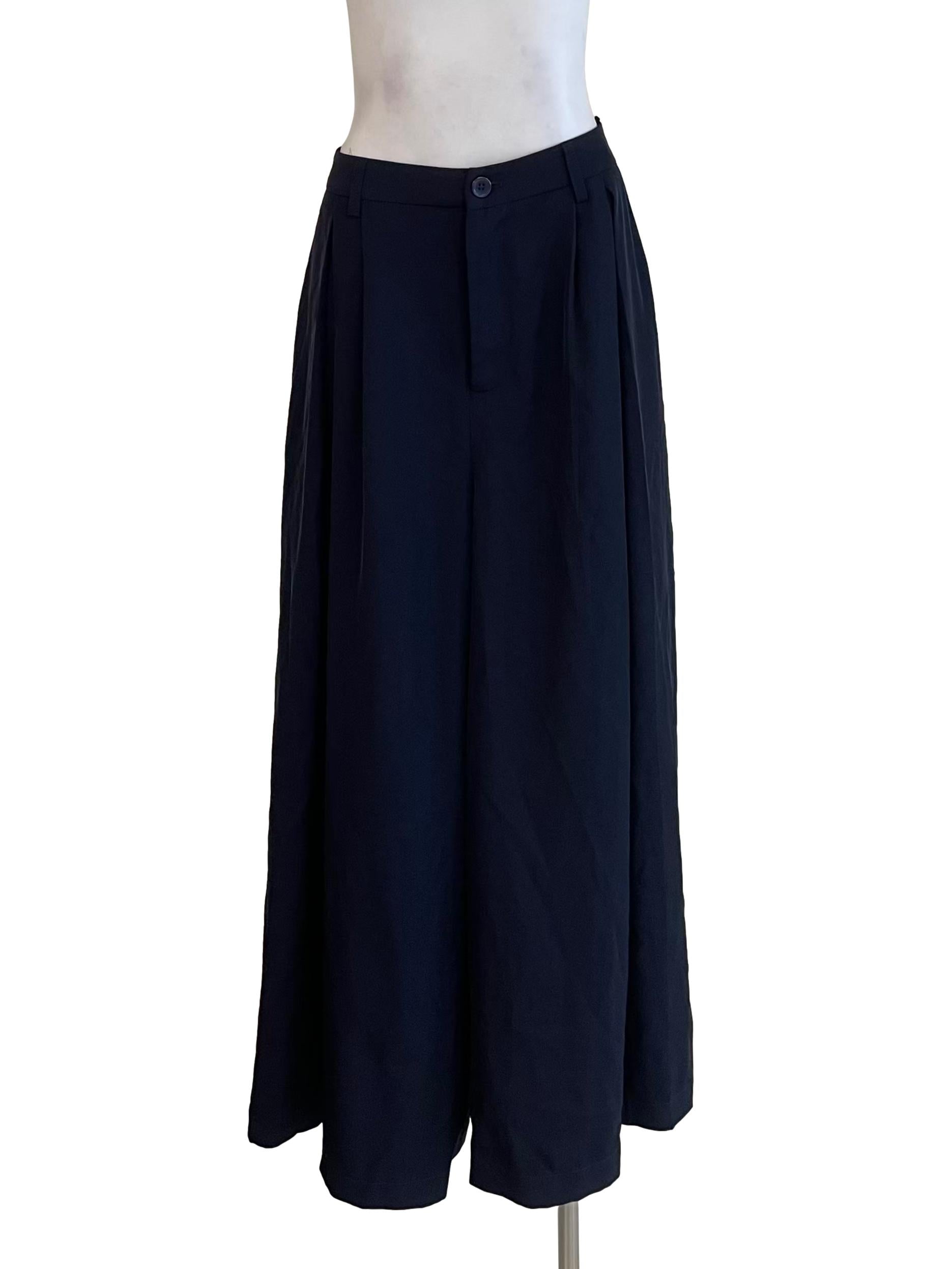 Navy Pleated Wide Leg Pants