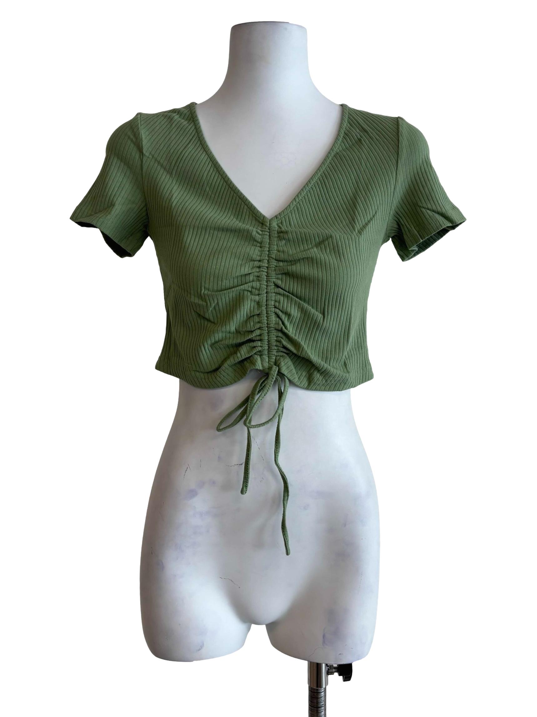 Green Shea Drawstring Ribbed Top