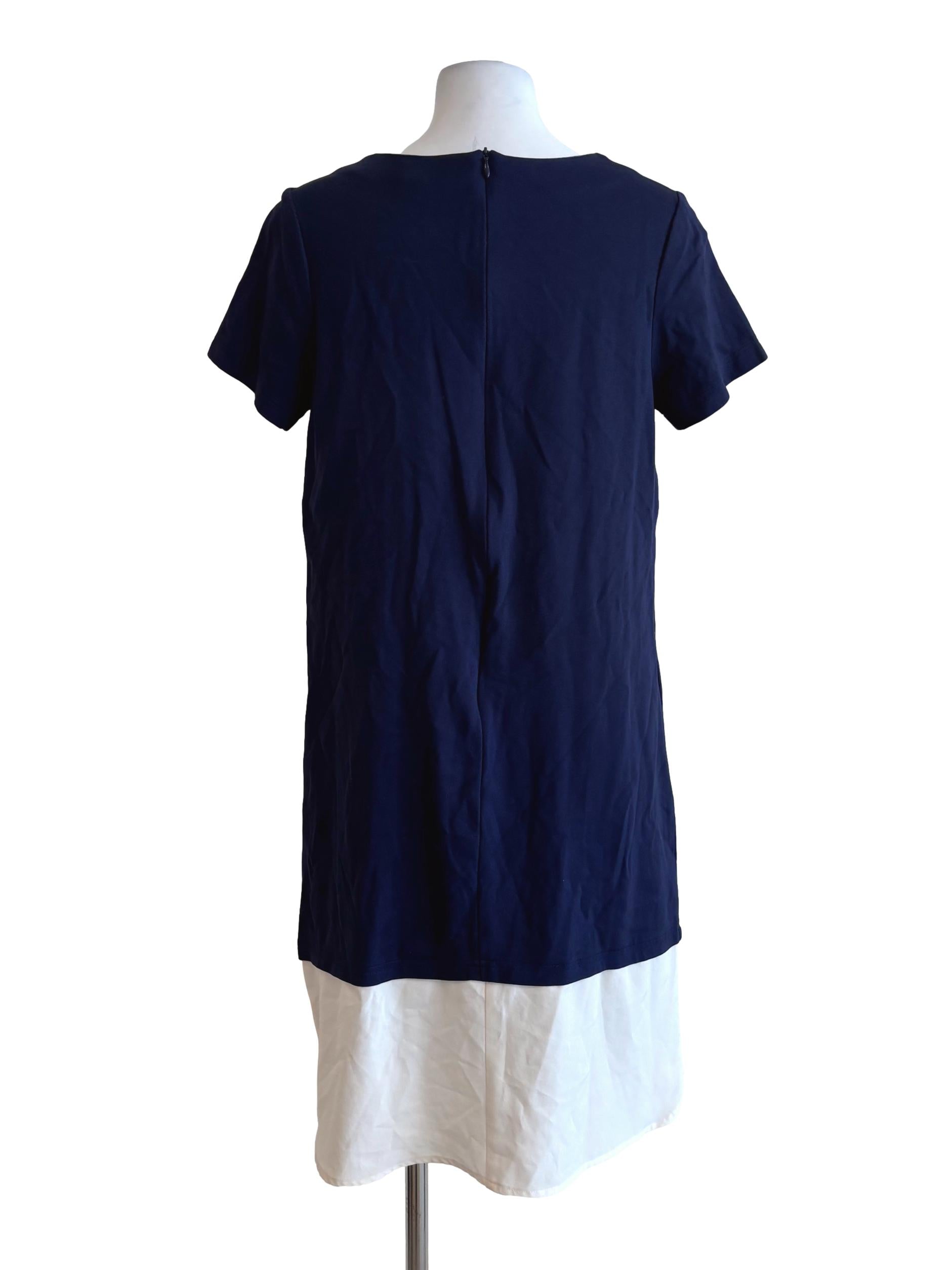 Navy Blue White Short Sleeve Shift Dress