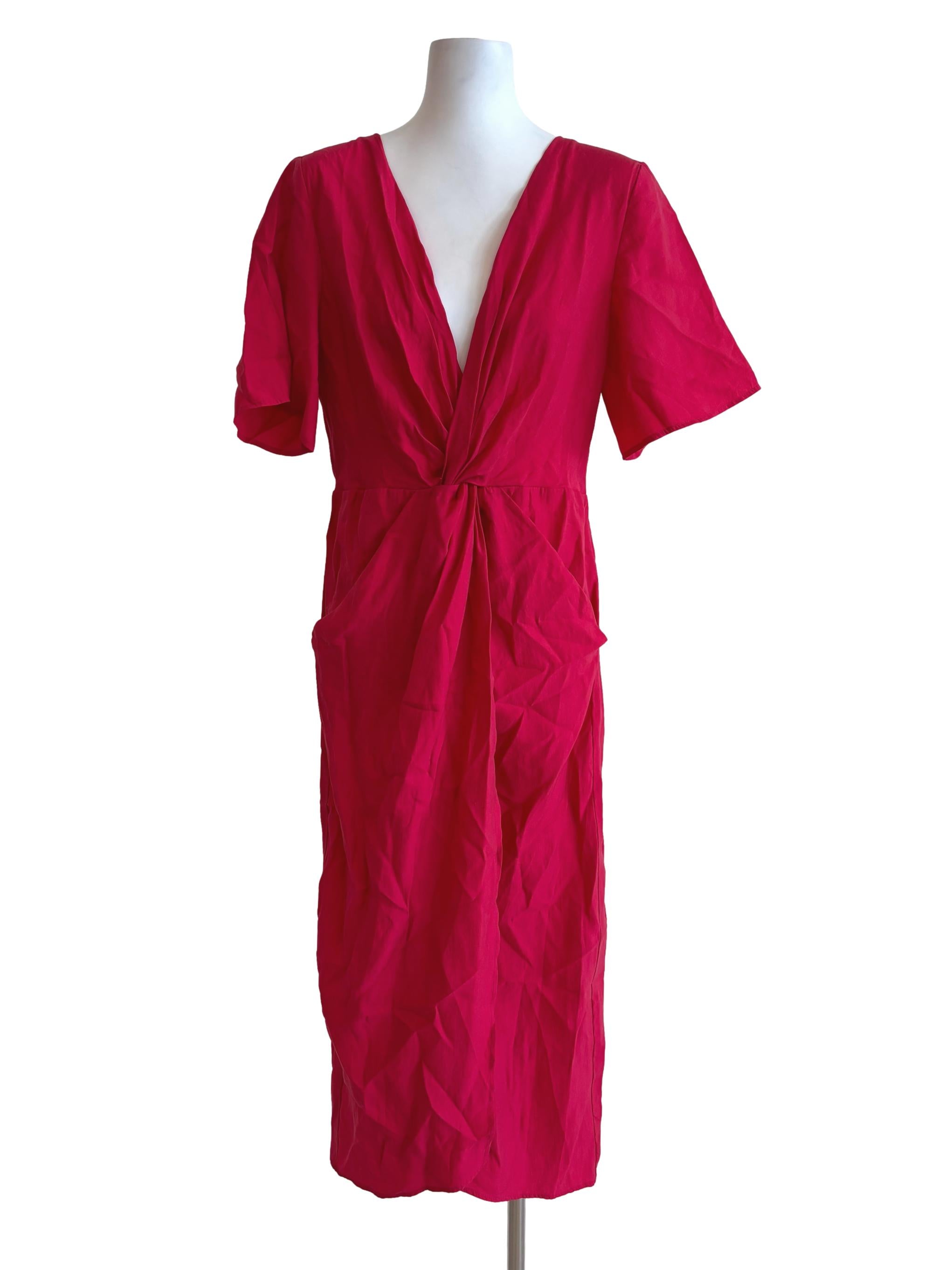 Ruby Red Front Twist V-Neck Dress