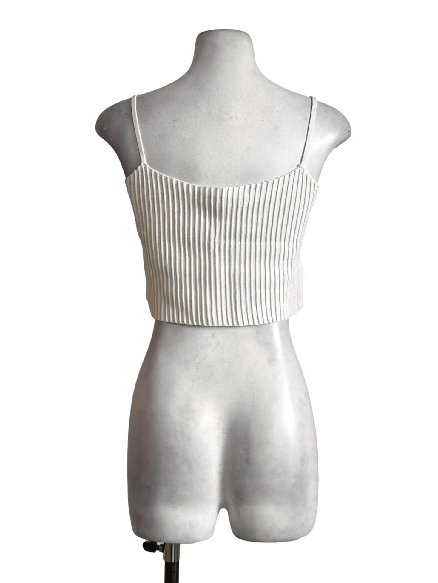 Cream Pleated Crop Top LB