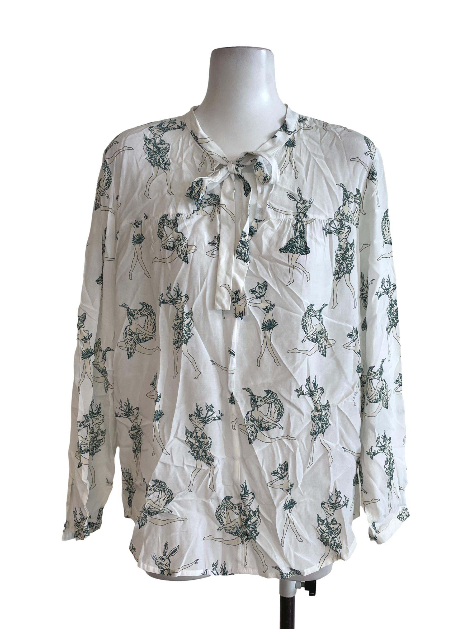 White Graphic Print Top