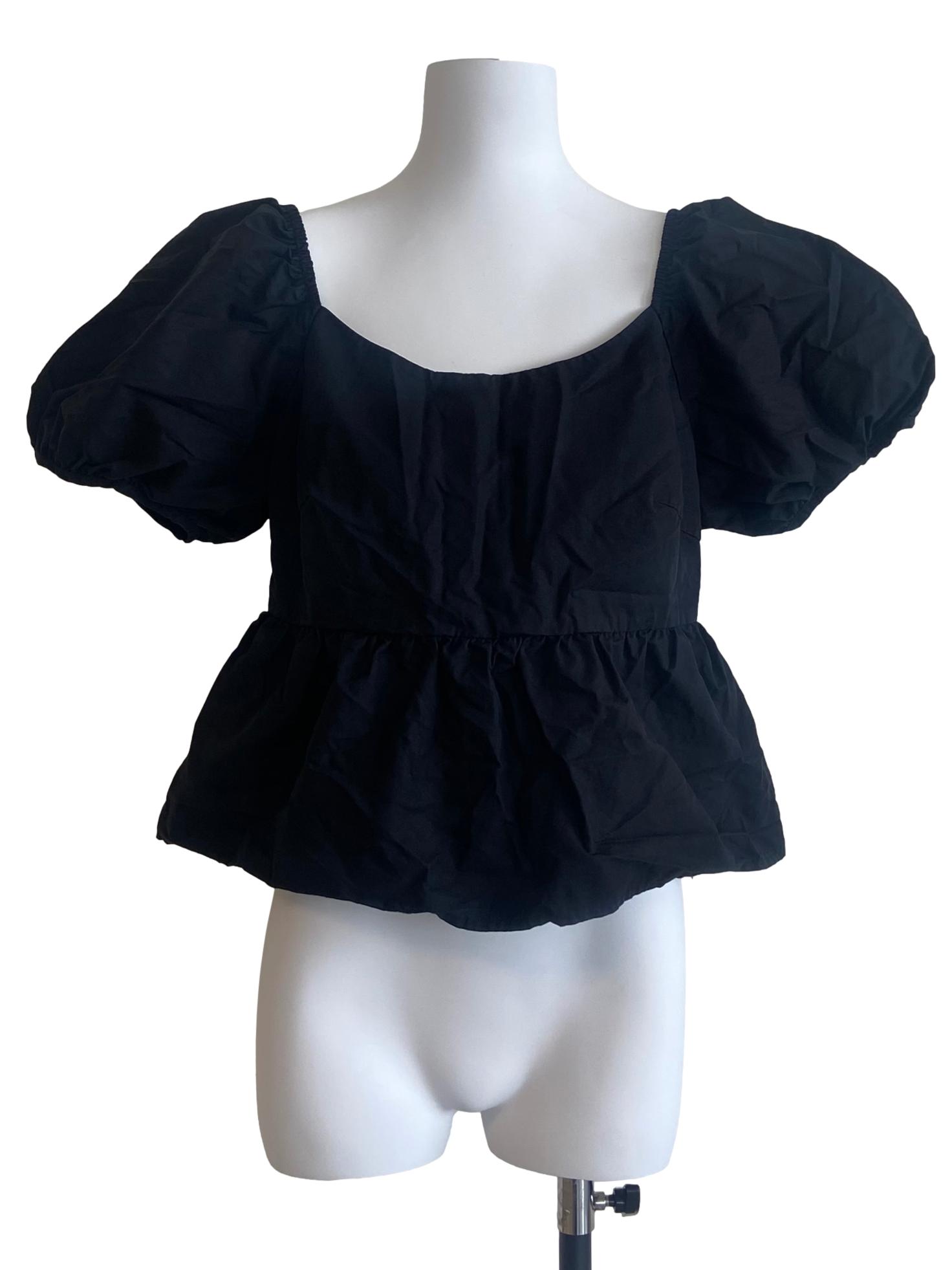 Black Square Neck Peplum Blouse
