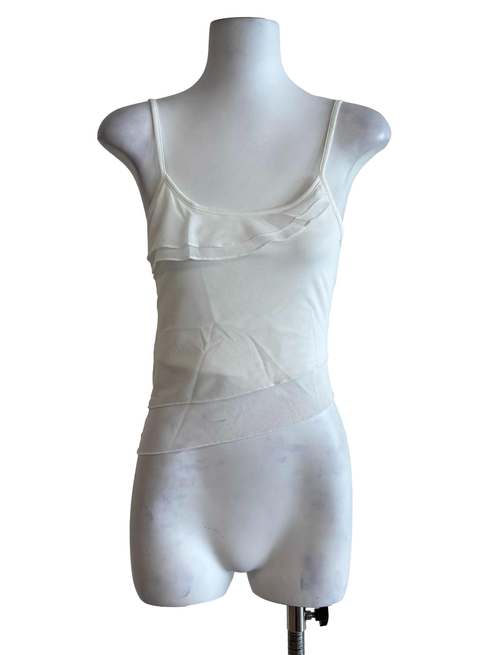 White Aubrey Mesh Ruffles Top