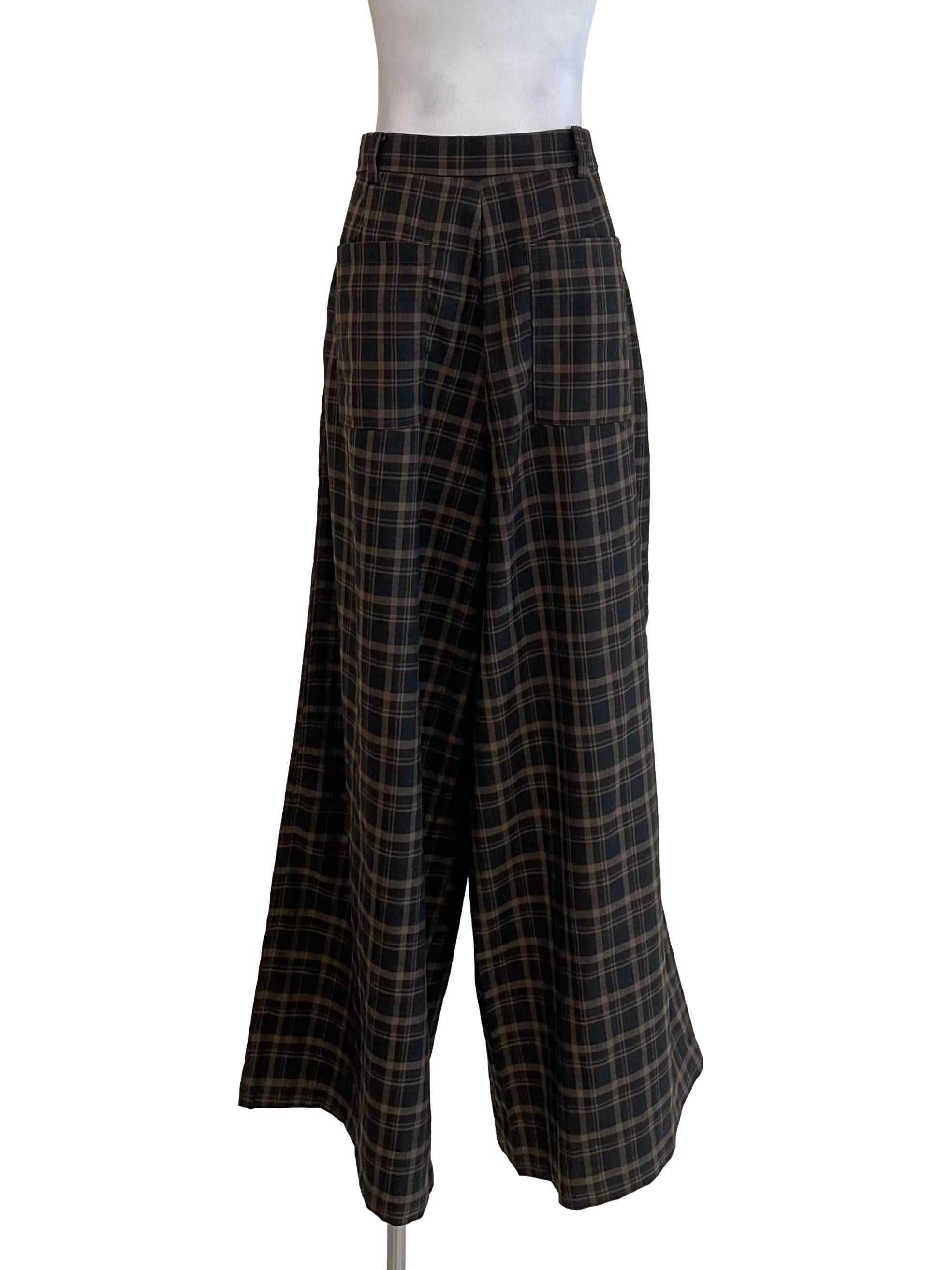 Mocha Tartan Pleated Formal Pants
