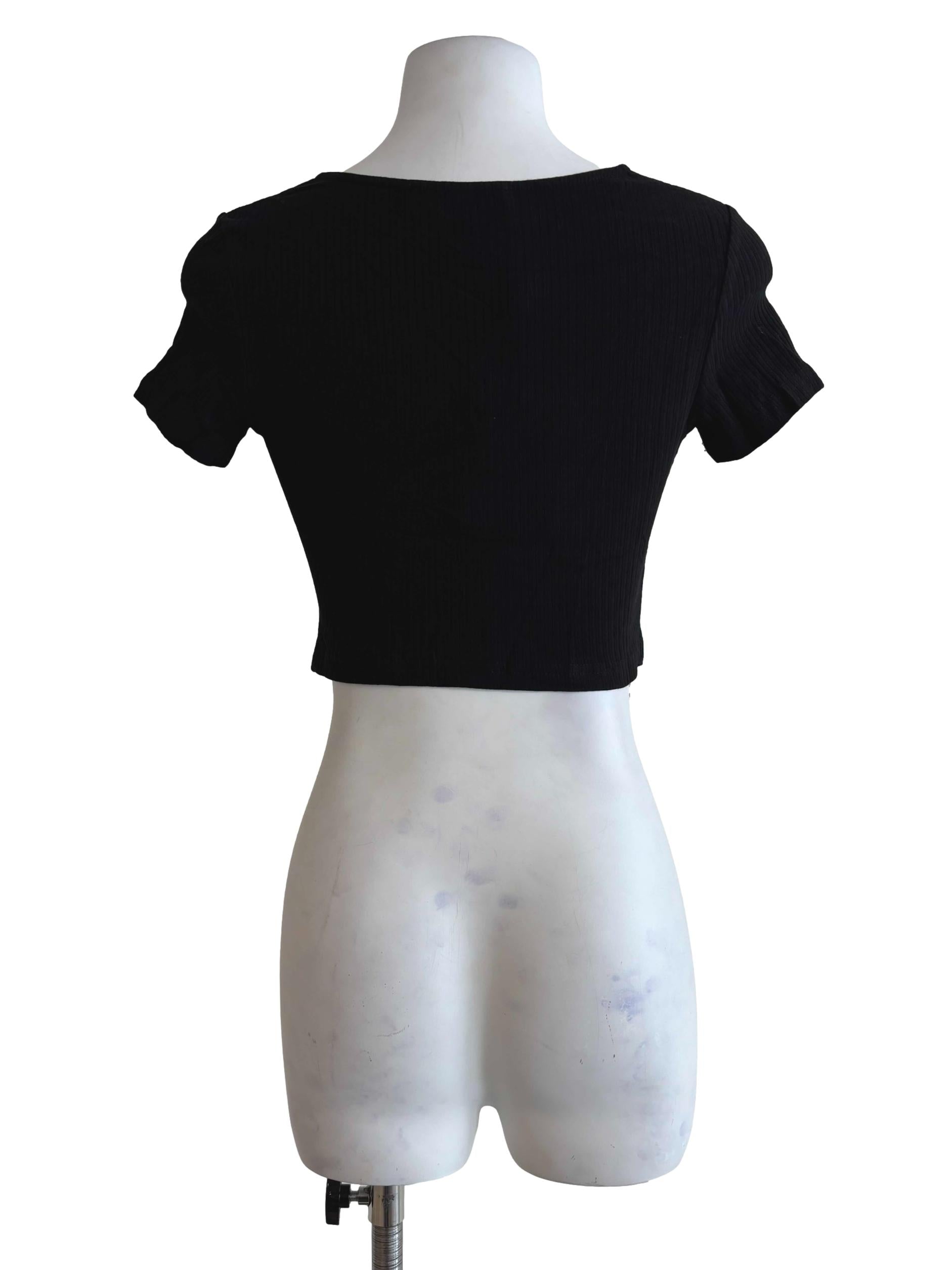 Black Shea Drawstring Ribbed Top