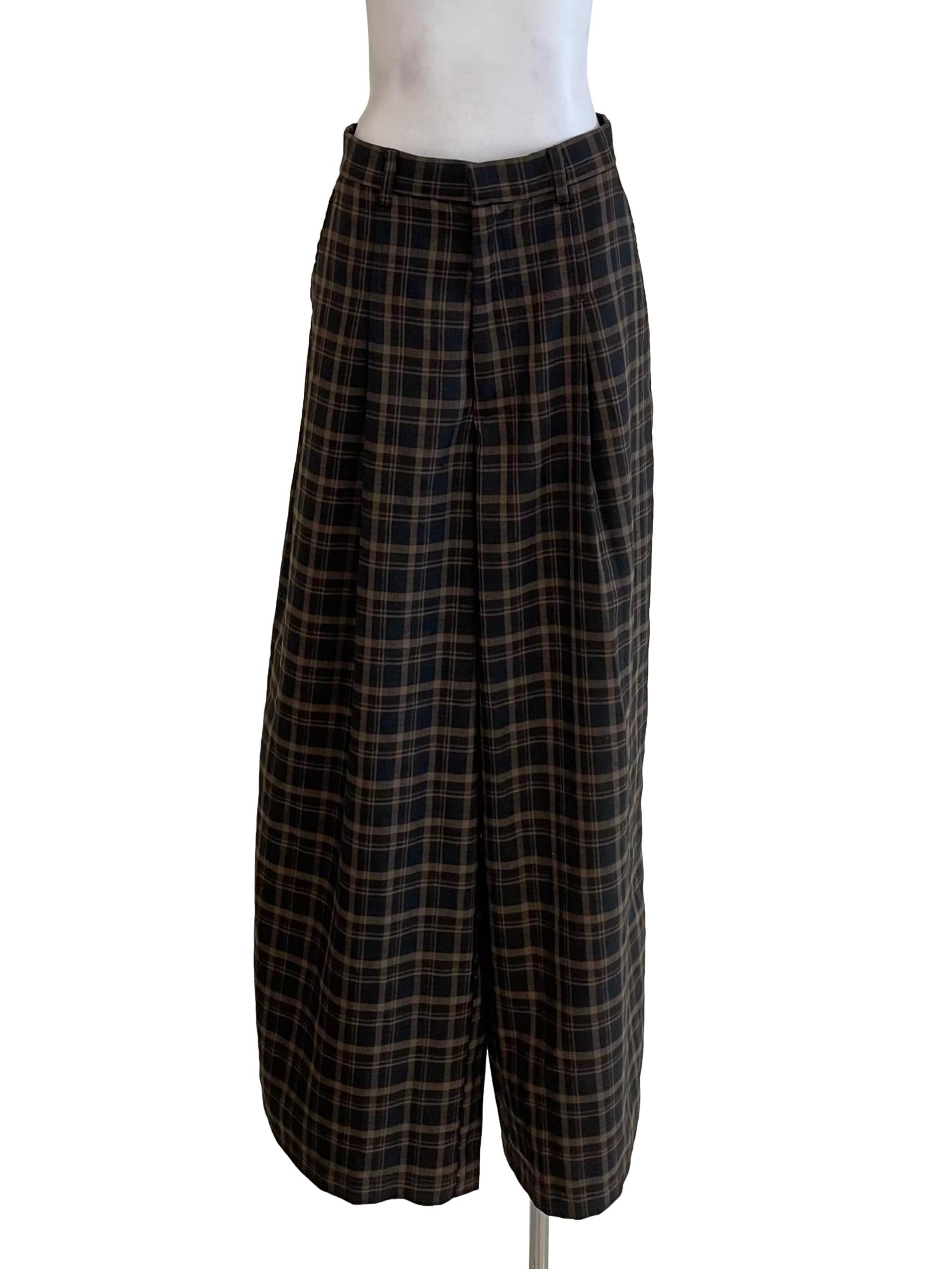 Mocha Tartan Pleated Formal Pants