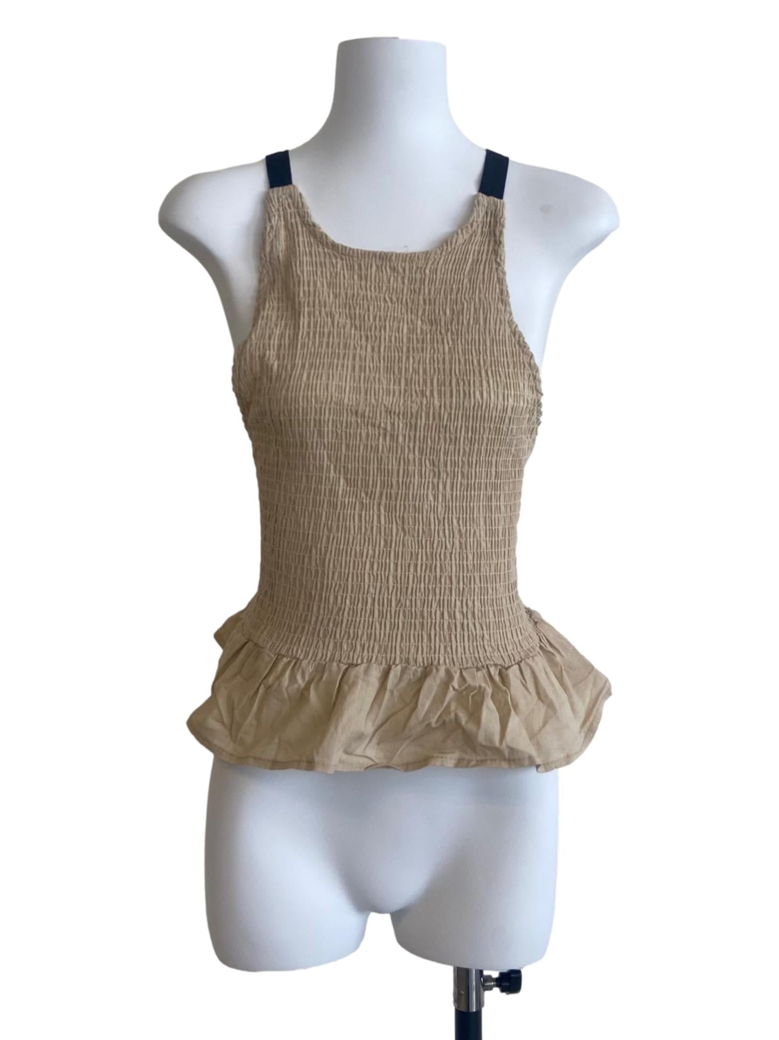 Parchment Beige Sleeveless Peplum Top