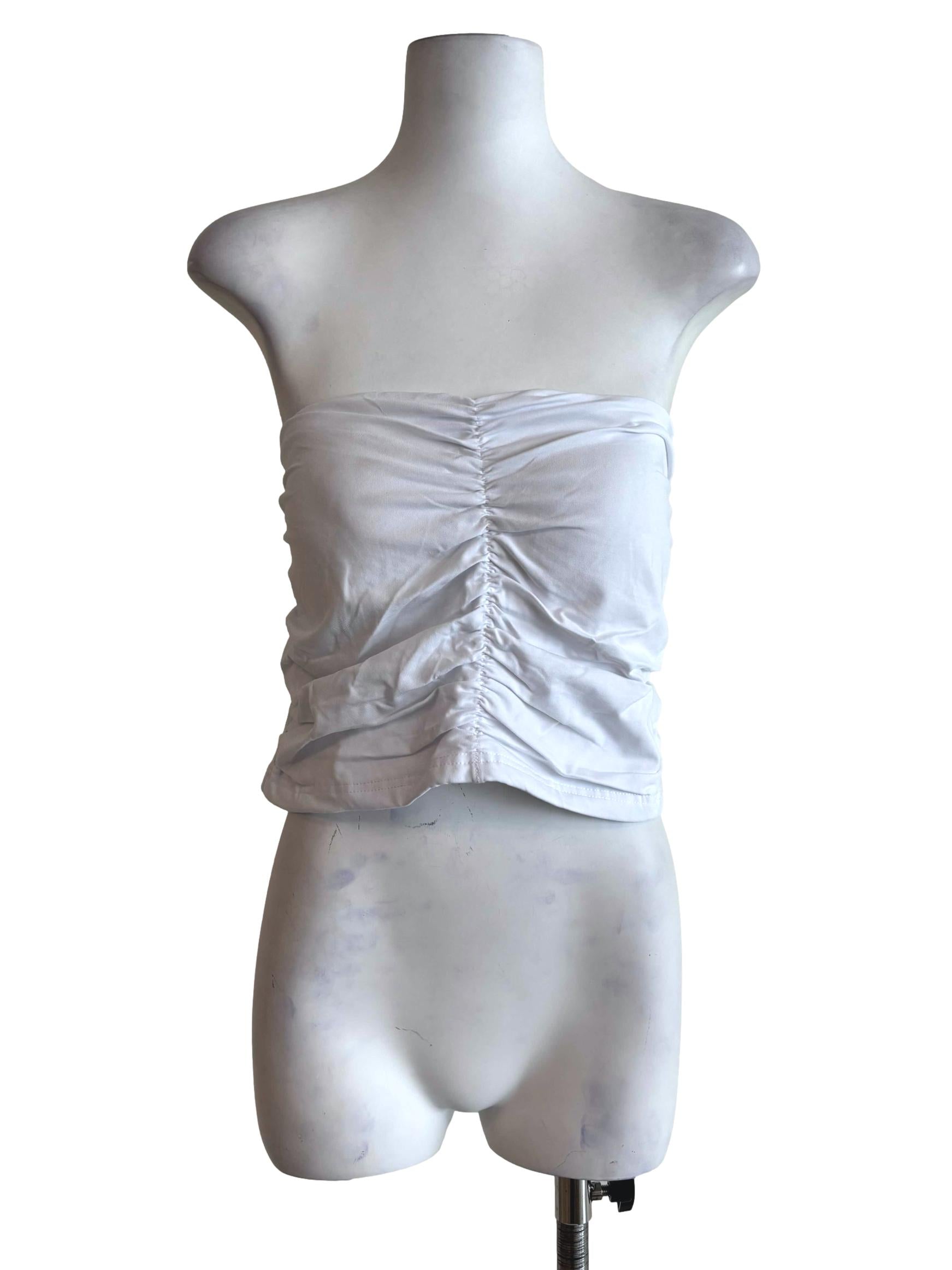 White Anaya Ruched Tube Padded Top