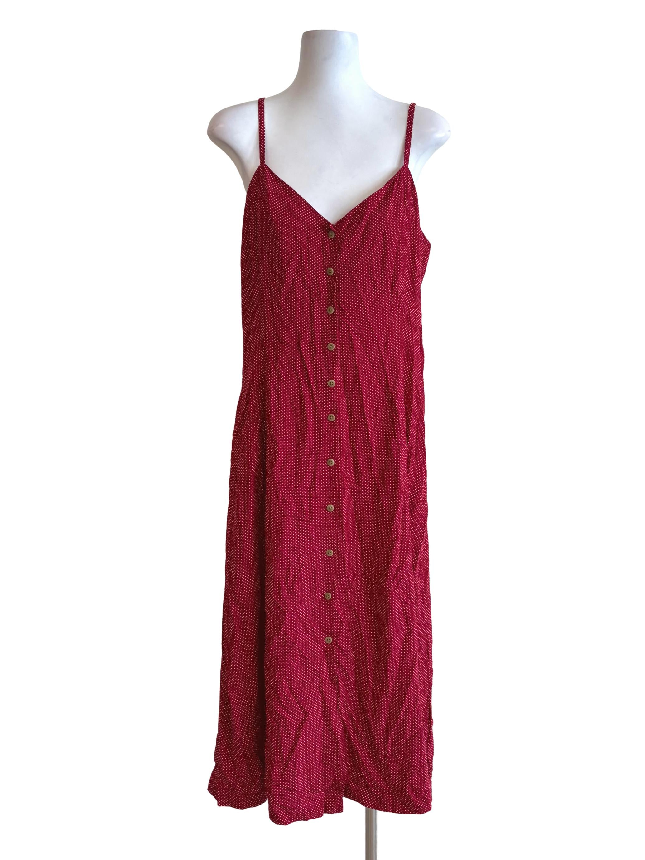 Cherry Red Polka Dot Buttoned Cami Dress