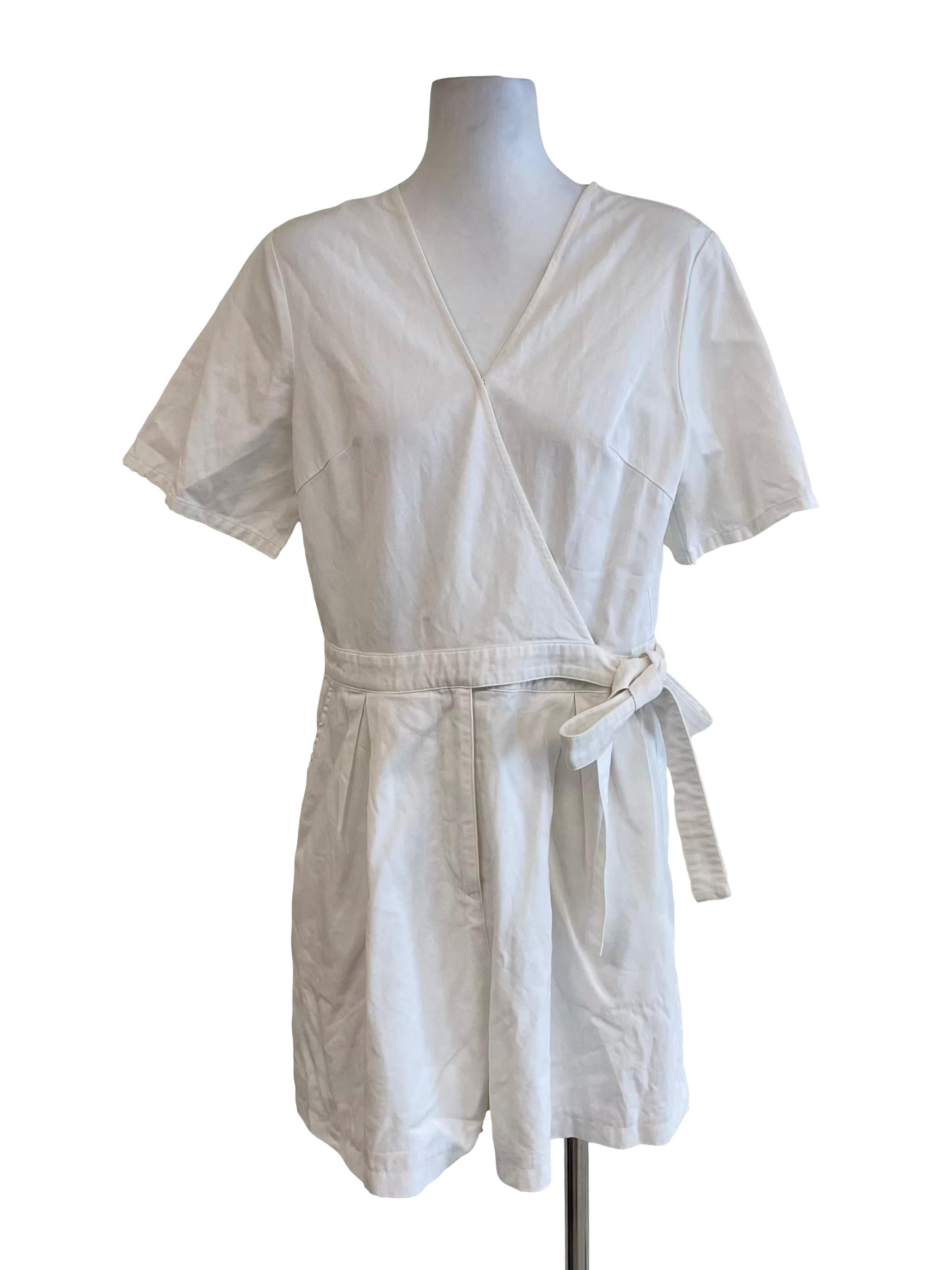 White V Neck Denim-Like Romper