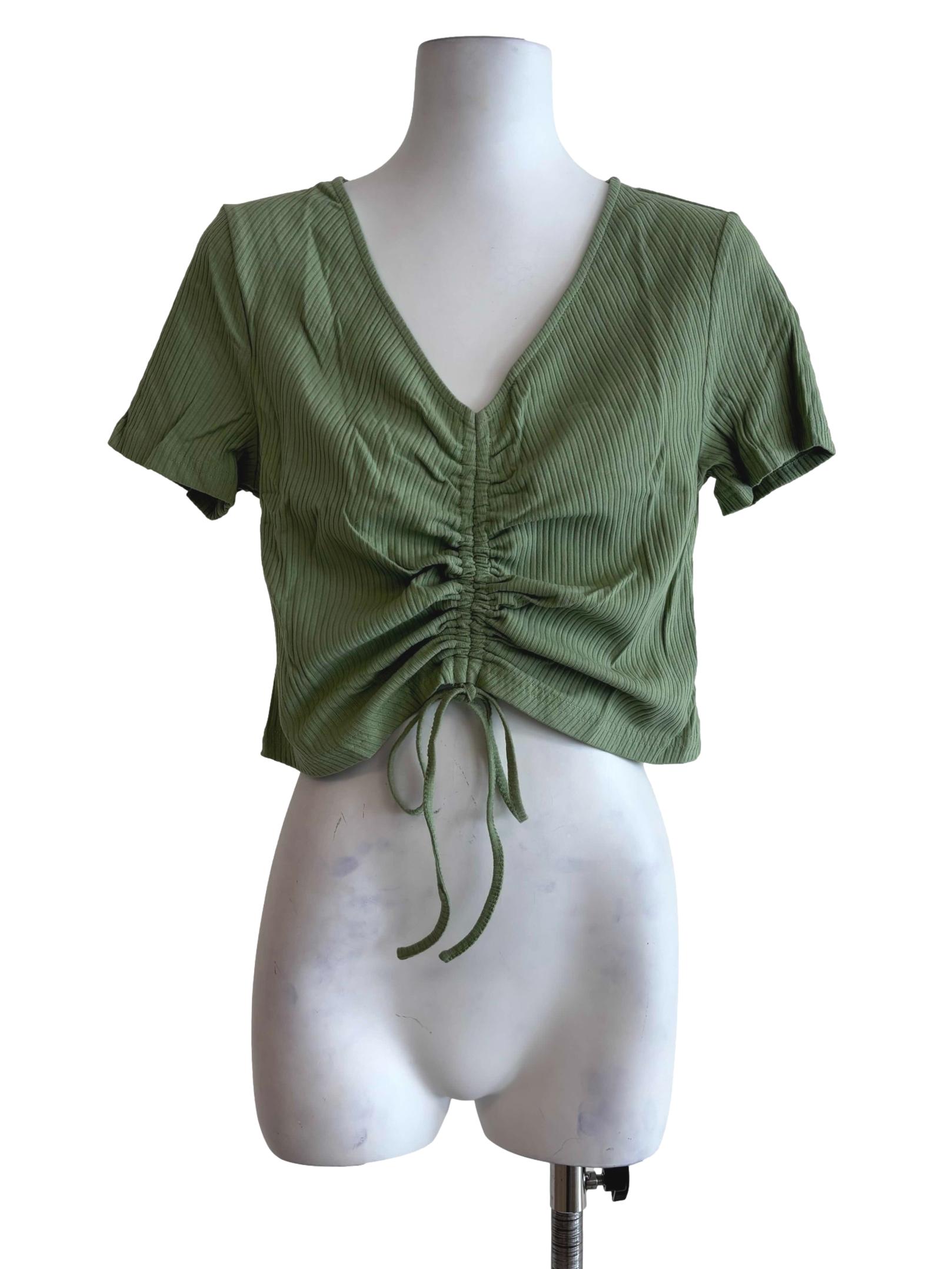Green Shea Drawstring Ribbed Top