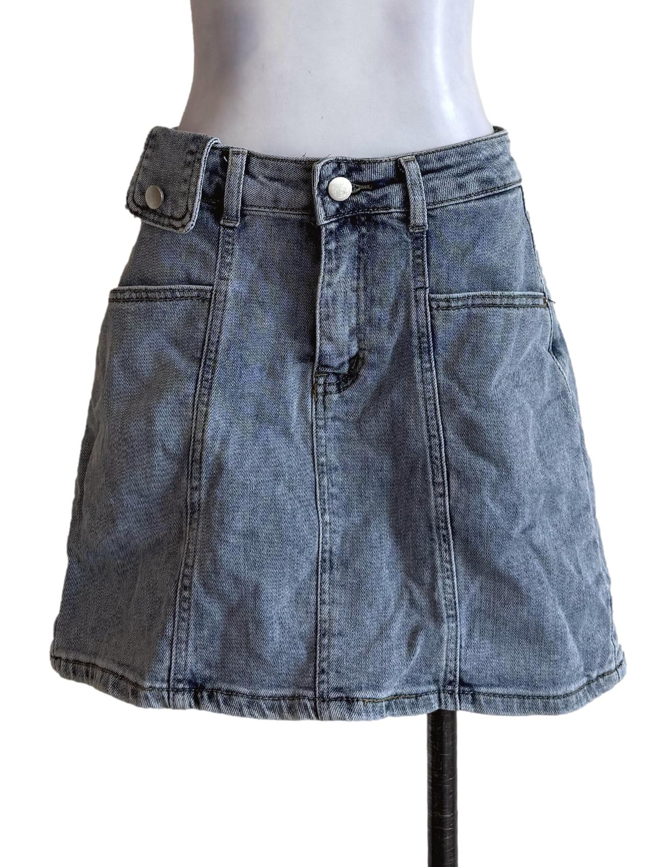 Acid Wash Blue Denim Mini Skirt