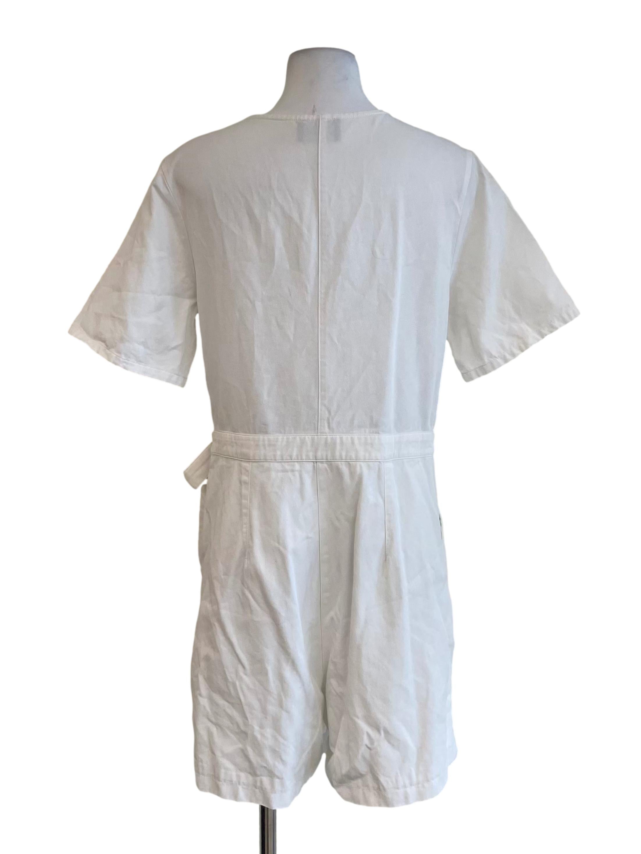 White V Neck Denim-Like Romper