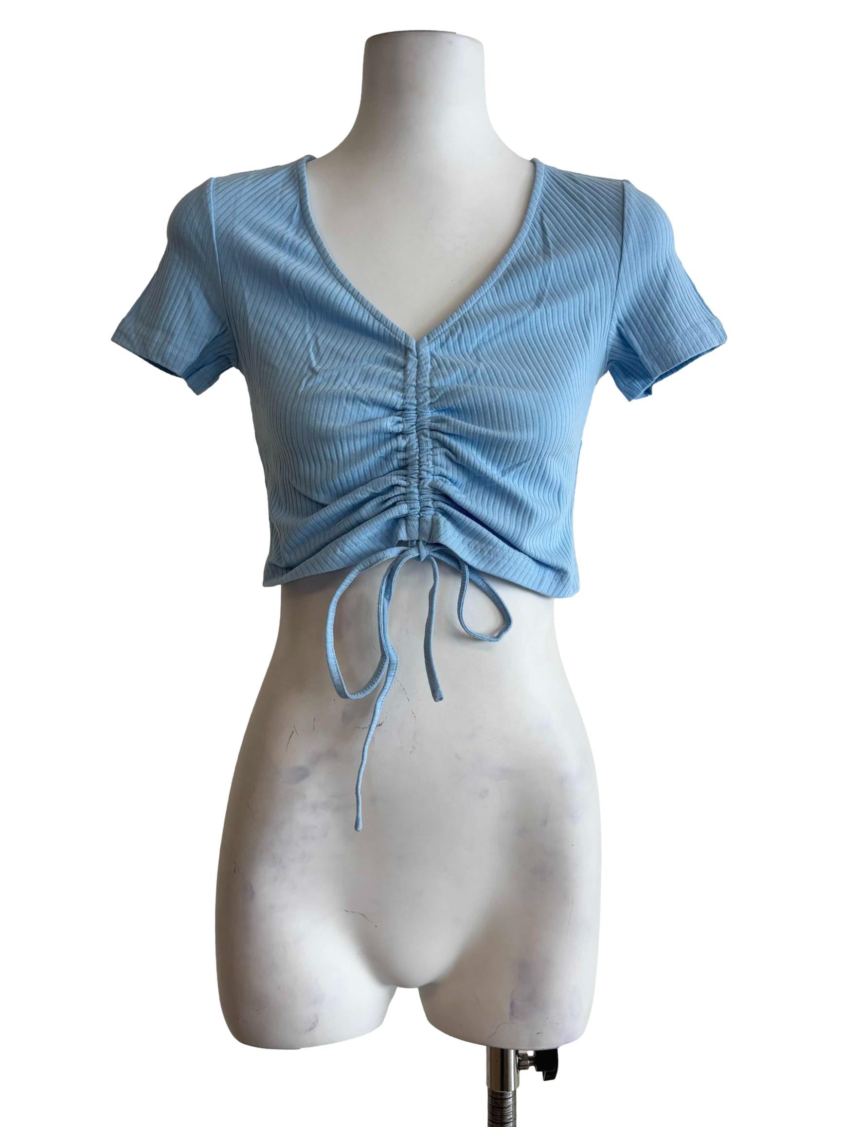 Blue Shea Drawstring Ribbed Top