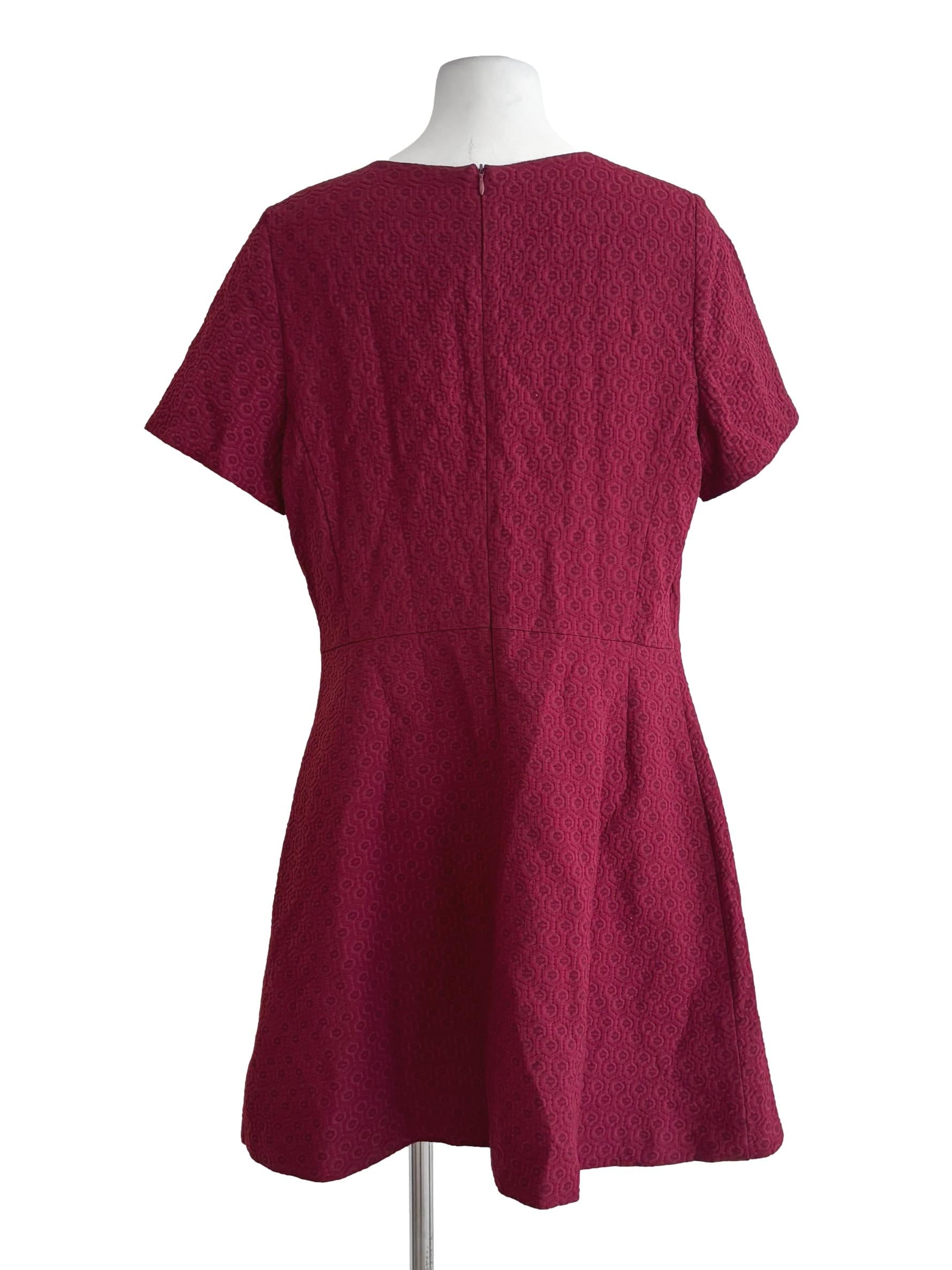 Burgundy Red Short Sleeve Textured Mini Dress