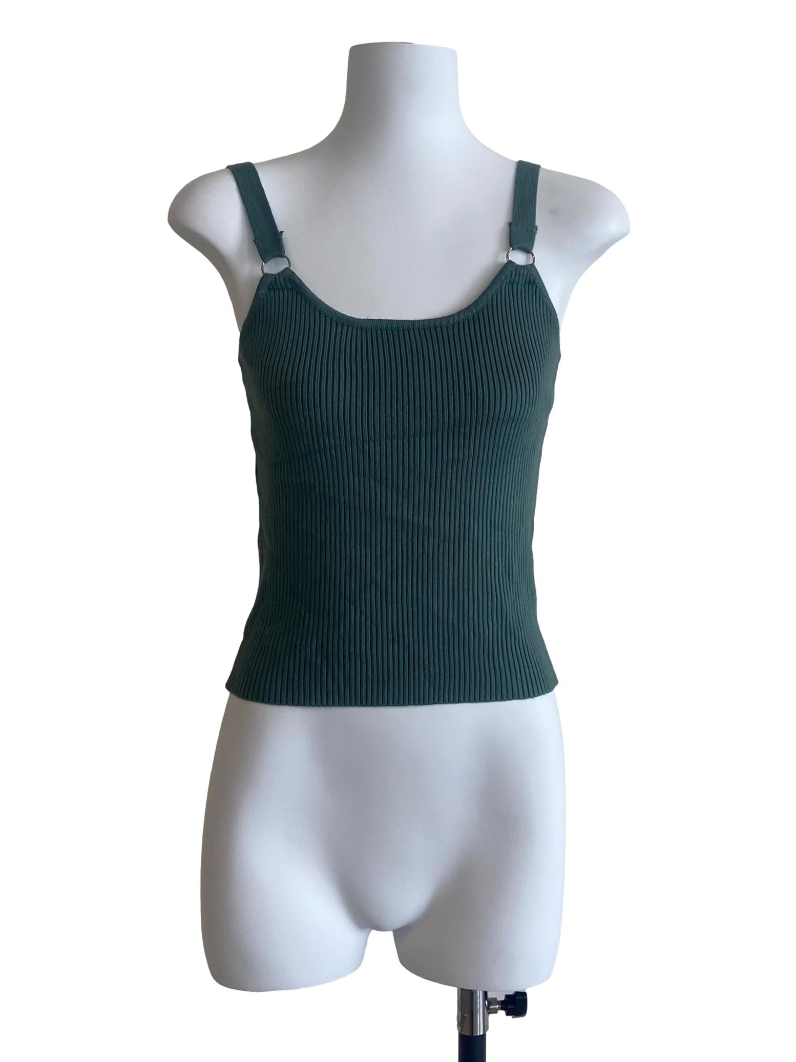 Fern Green Sleeveless Pencil Stripe Knit Top