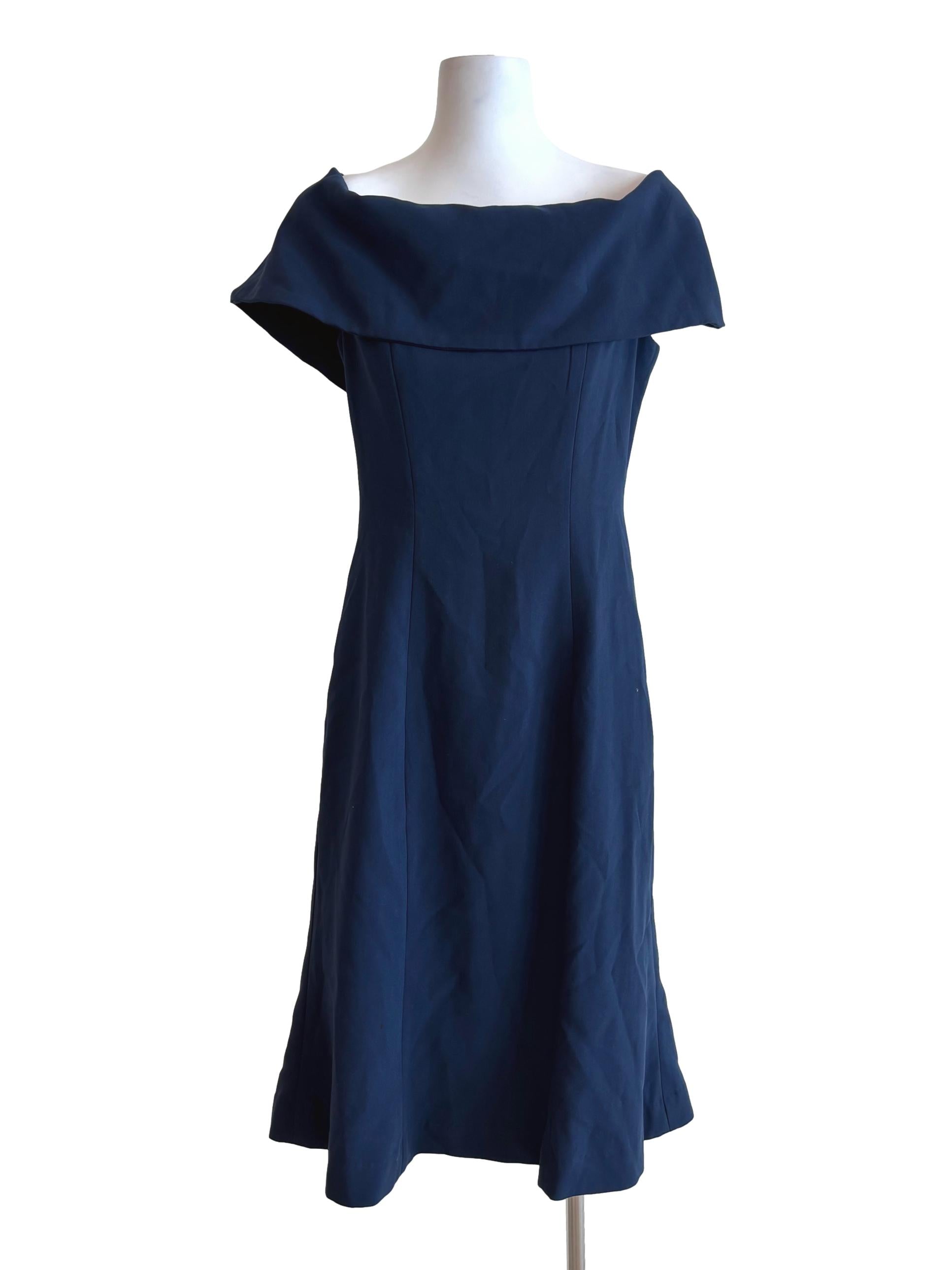 Navy Blue Off Shoulder A-Line Dress