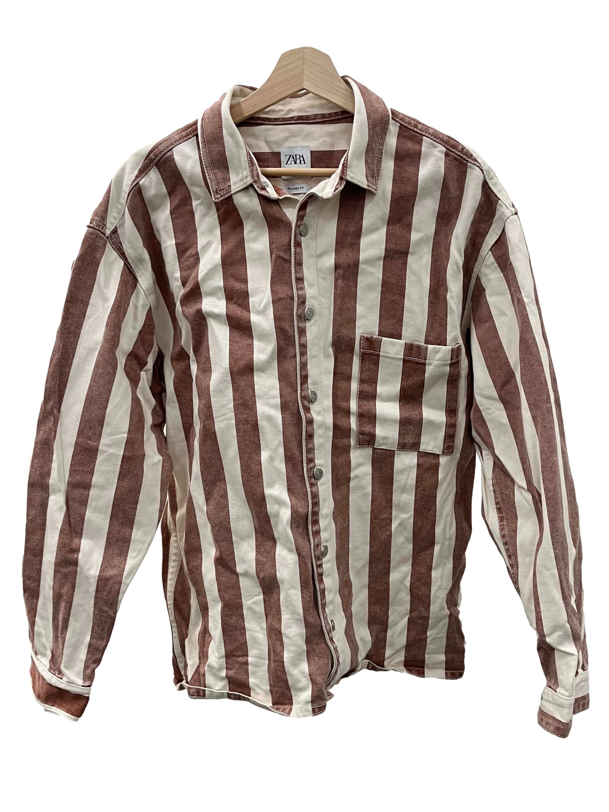 Cream Brown Stripe Button Down Shirt