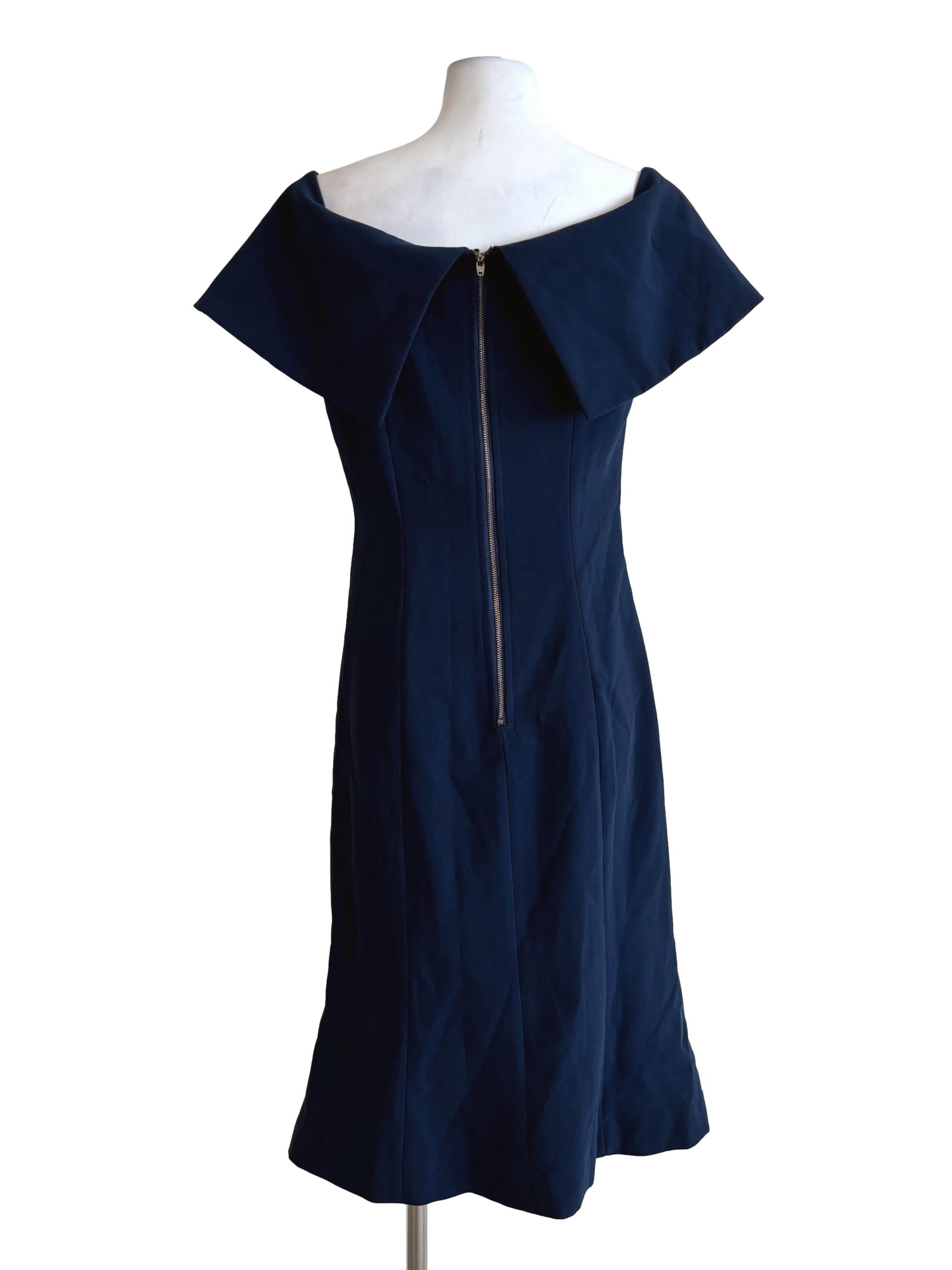 Navy Blue Off Shoulder A-Line Dress