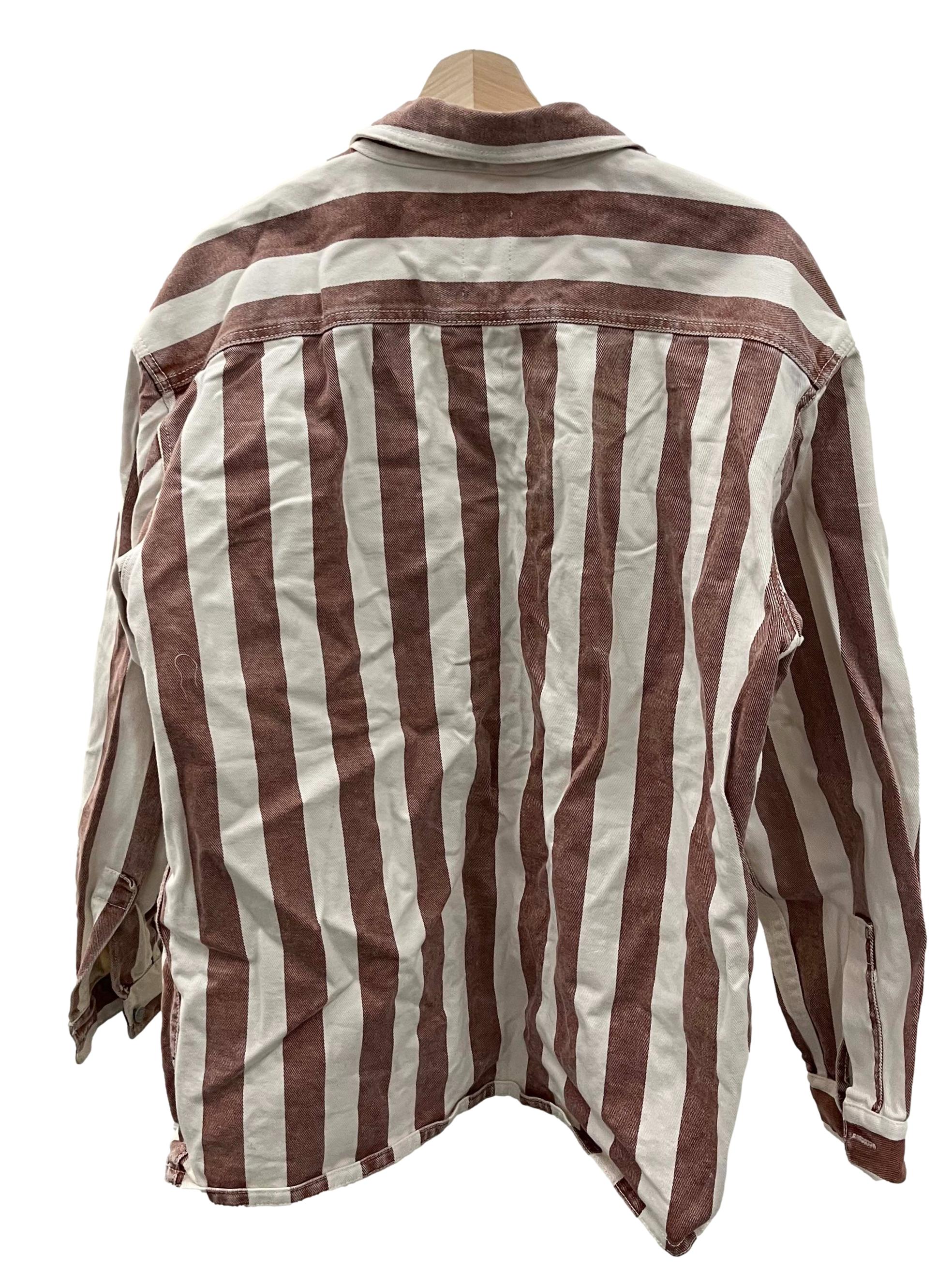 Cream Brown Stripe Button Down Shirt