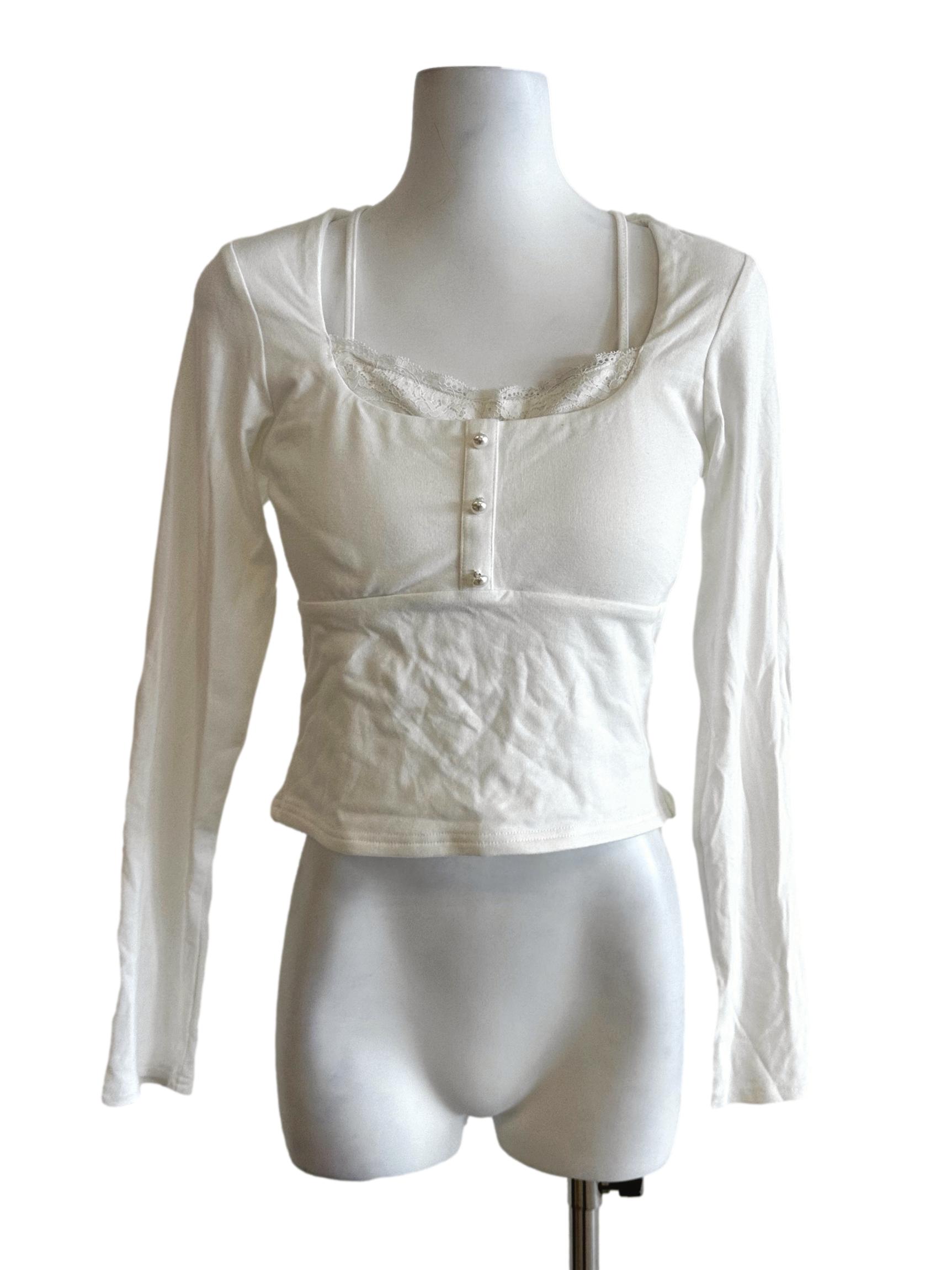 Cotton White Padded Long Sleeves Top