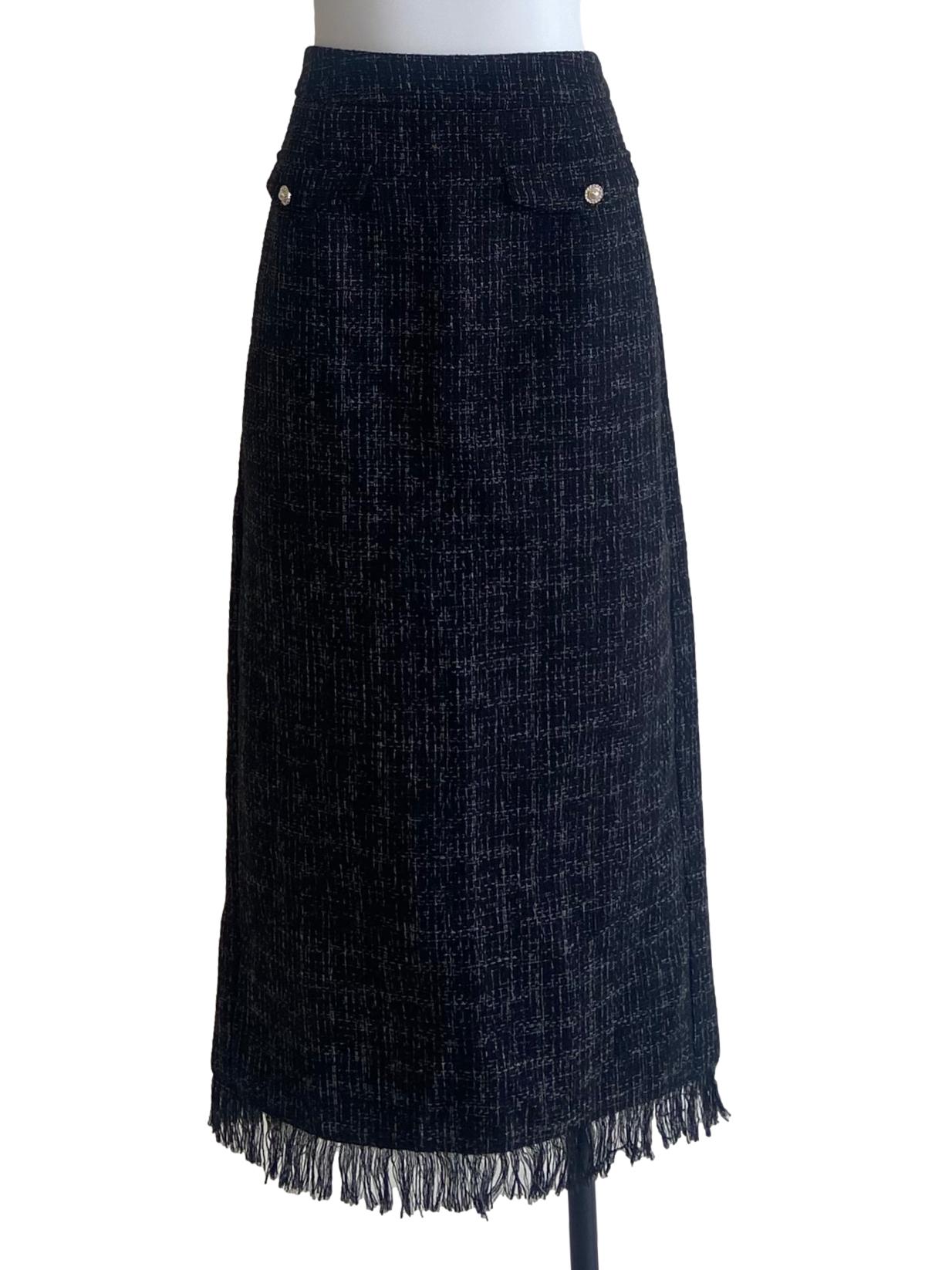 Black Tweed Slit Tube Skirt