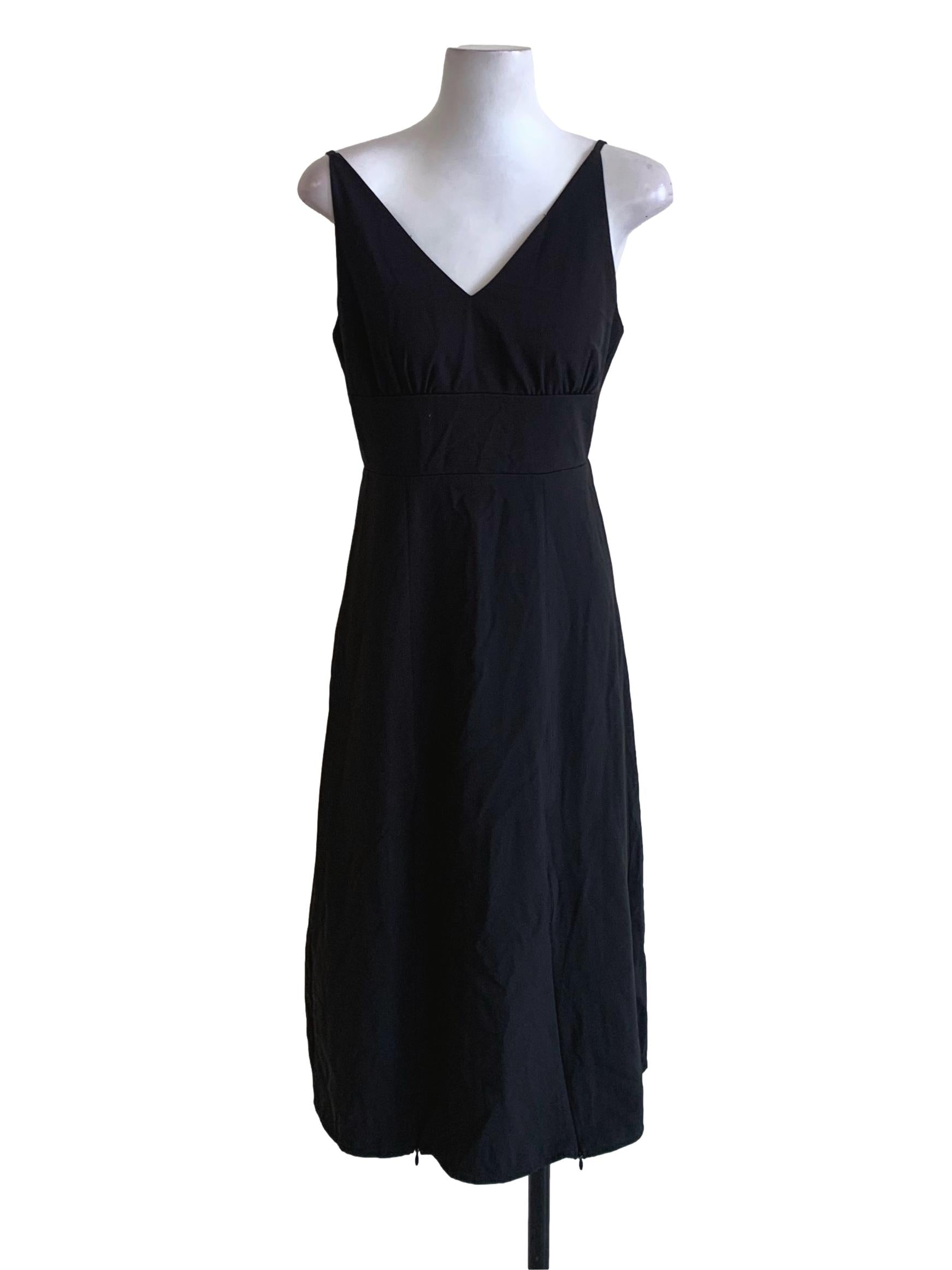 Black V-Neckline A-Line Dress YHF