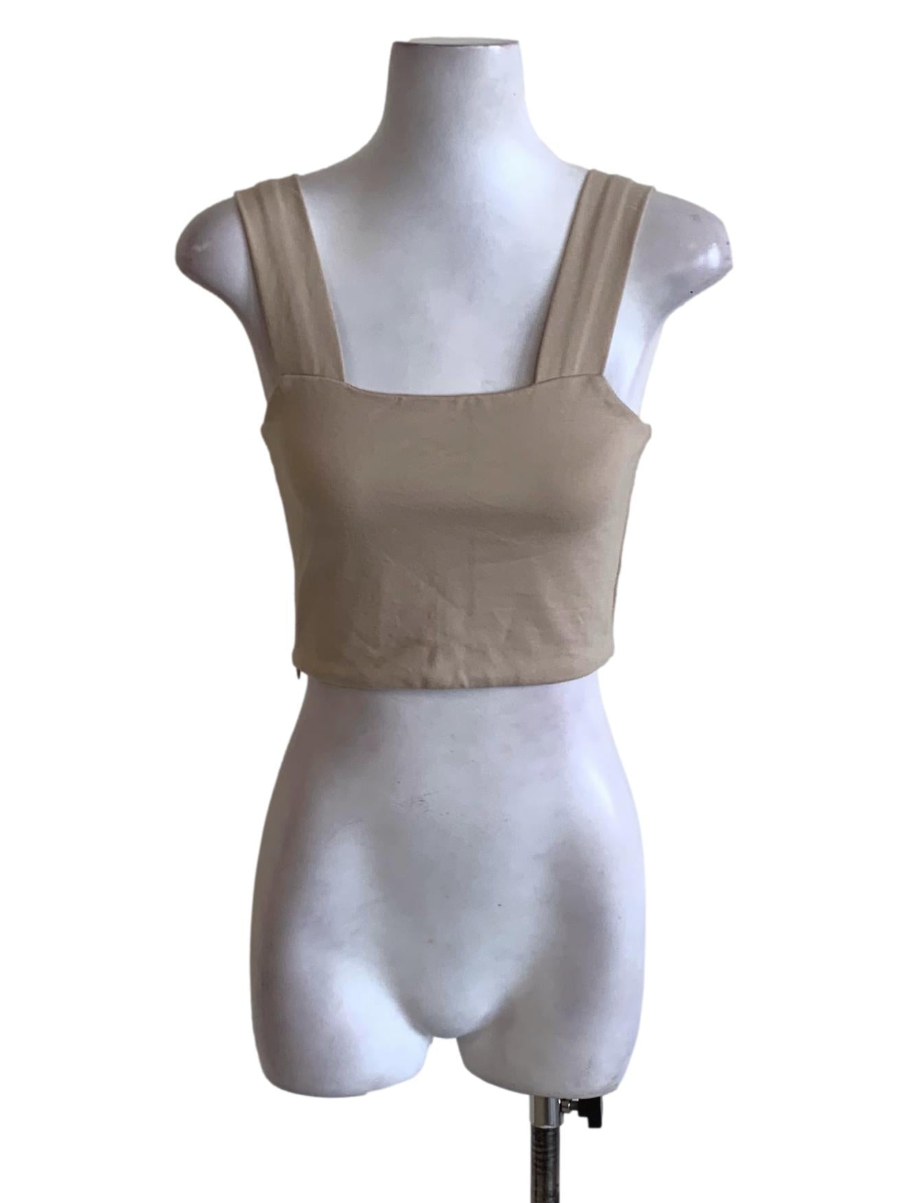 Beige Square Neckline Cropped Sleeveless Top TTR