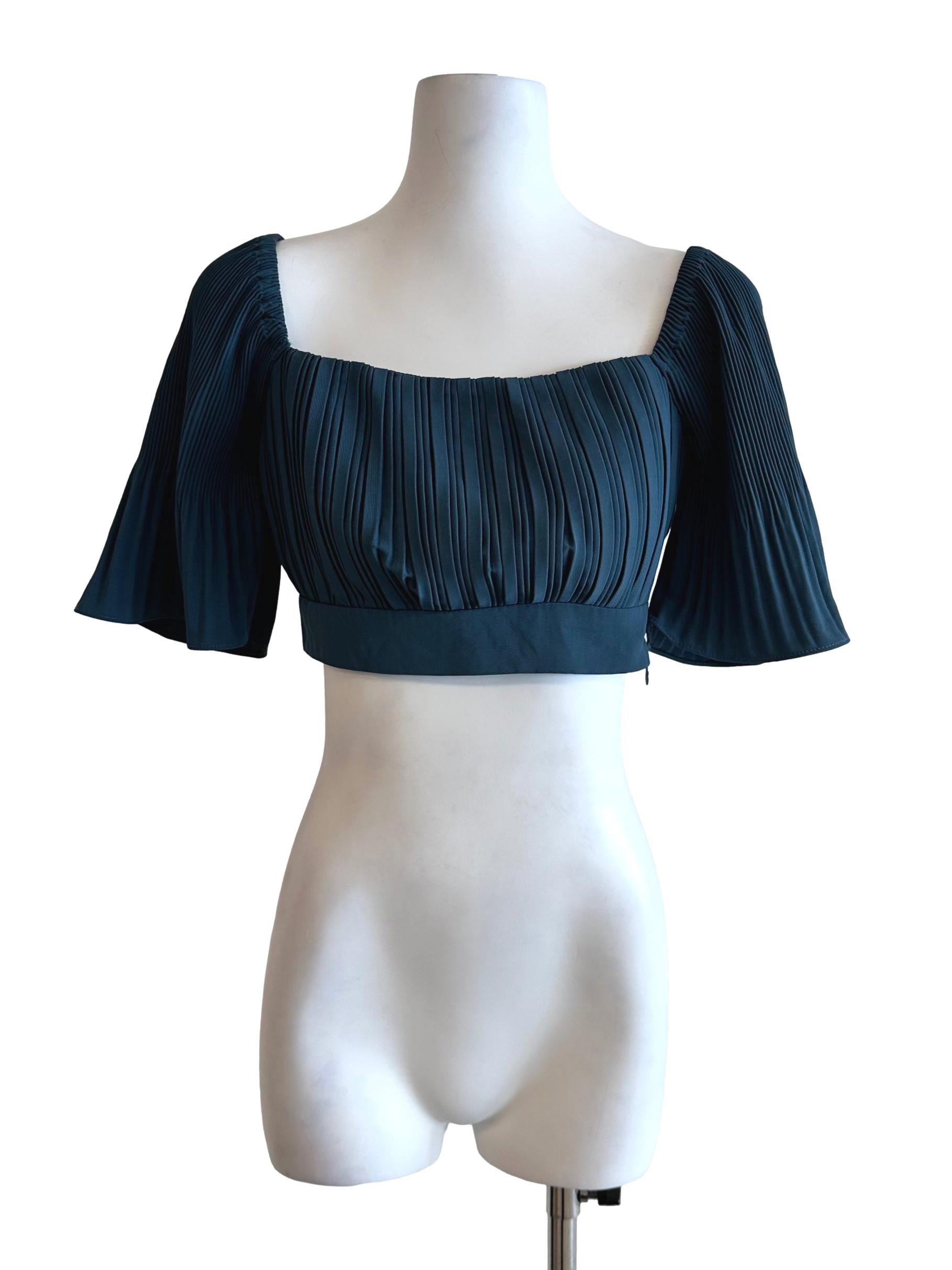 Aegean Blue Pleated Crop Top