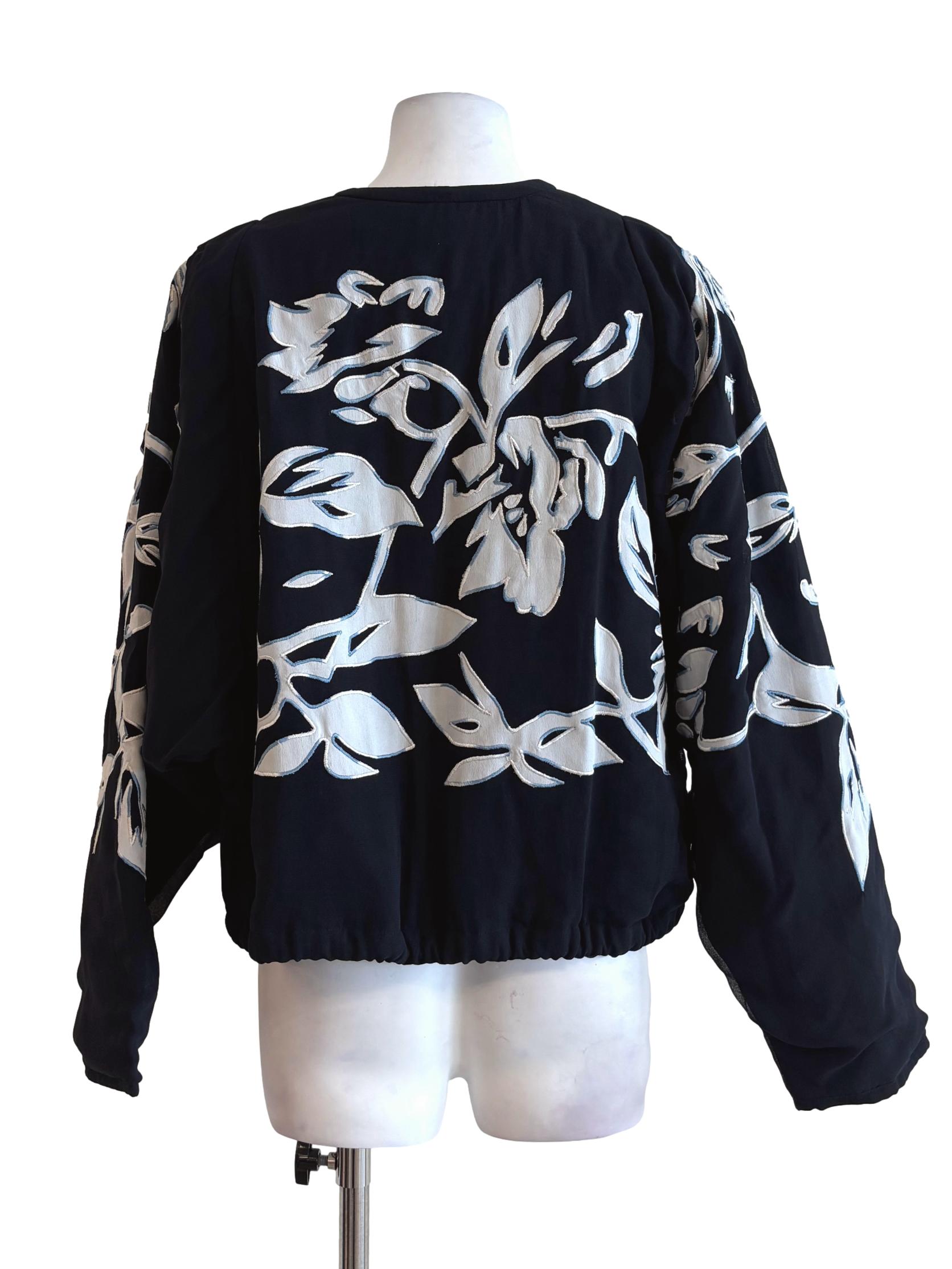 Blue Black Embroidered Graphic Jacket