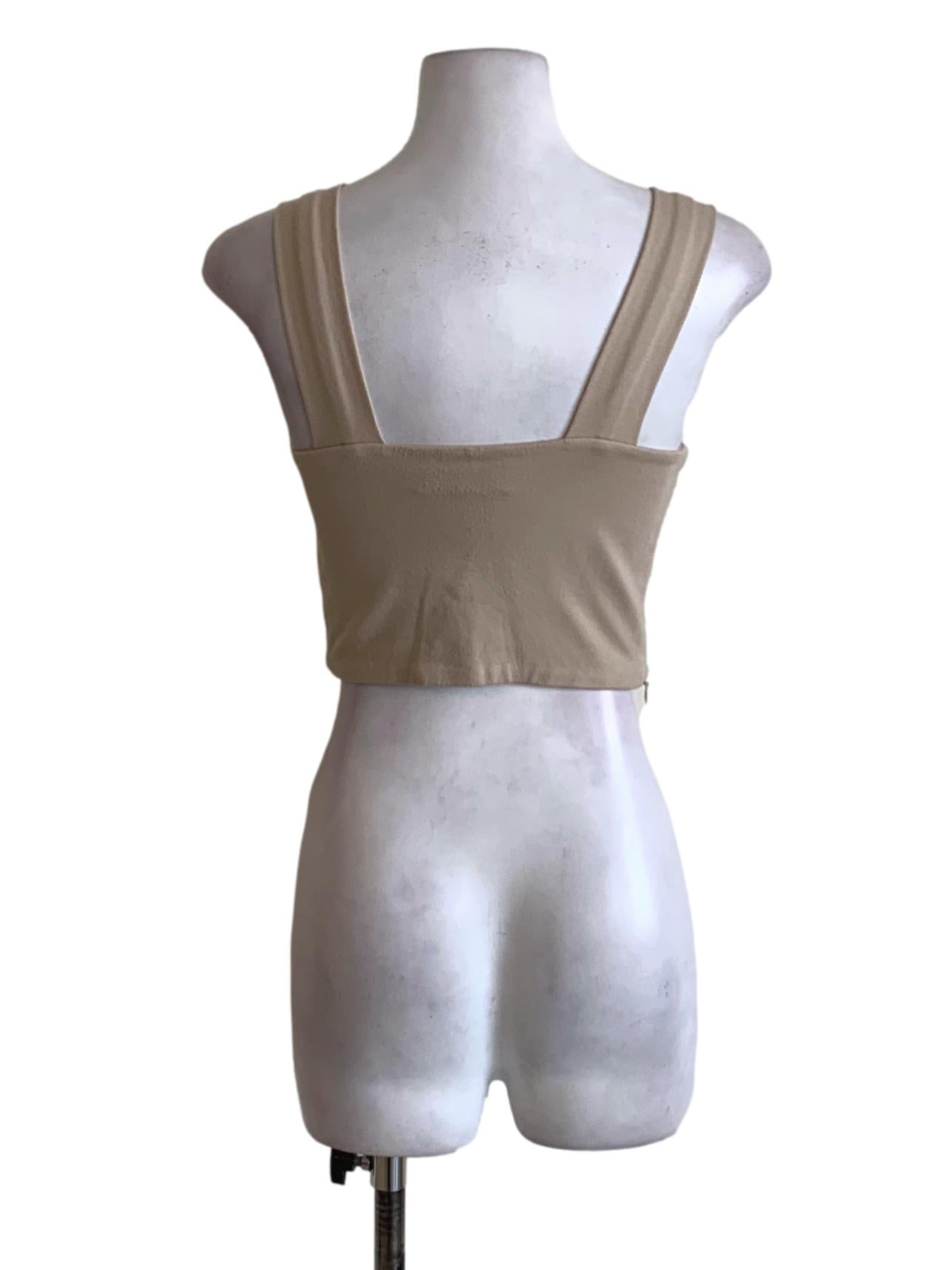 Beige Square Neckline Cropped Sleeveless Top TTR
