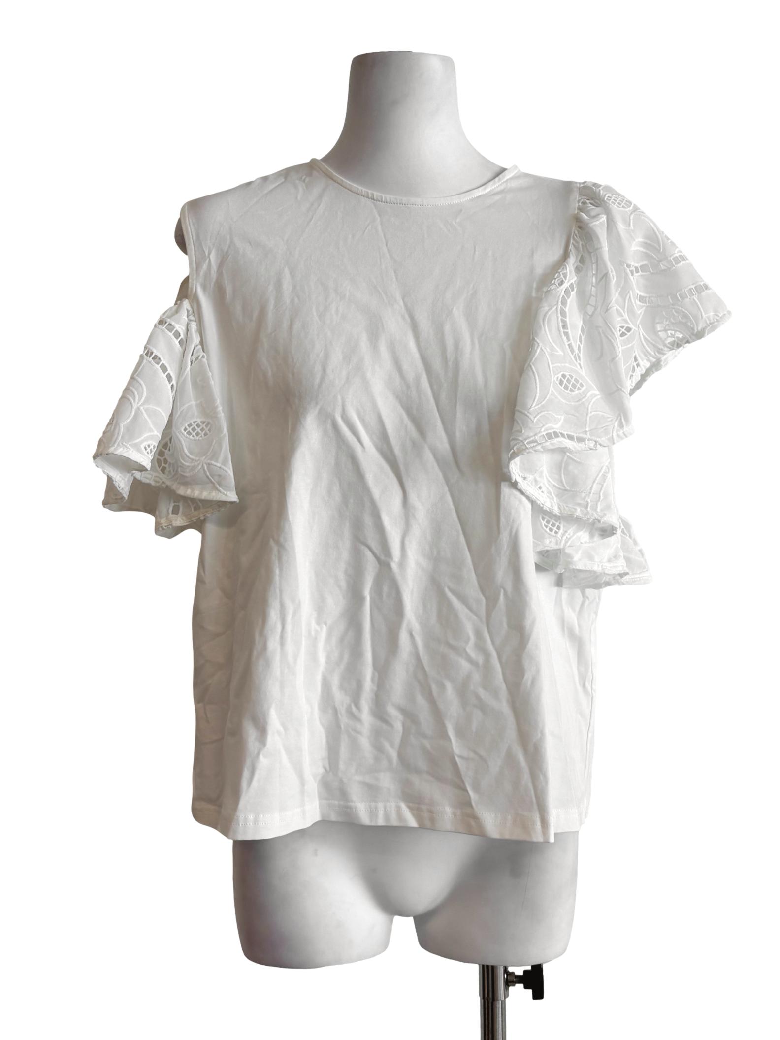 Pearl White Asymmetrical Ruffle Sleeve Top
