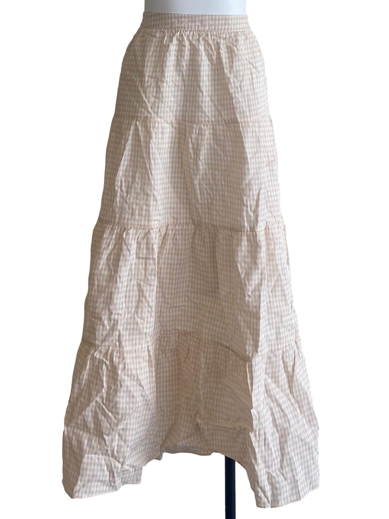 White & Coconut Beige Gingham Tiered Skirt