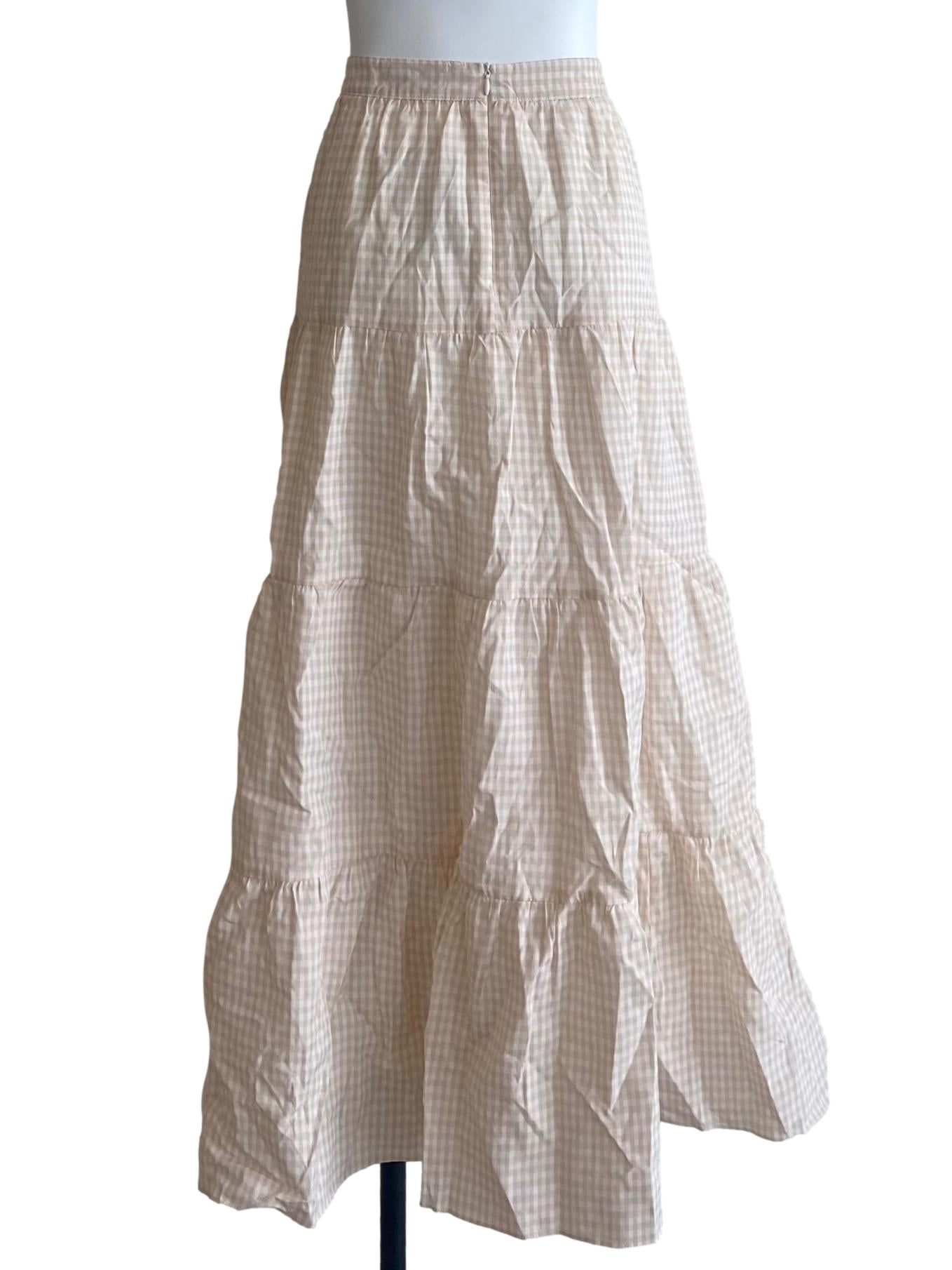 White & Coconut Beige Gingham Tiered Skirt