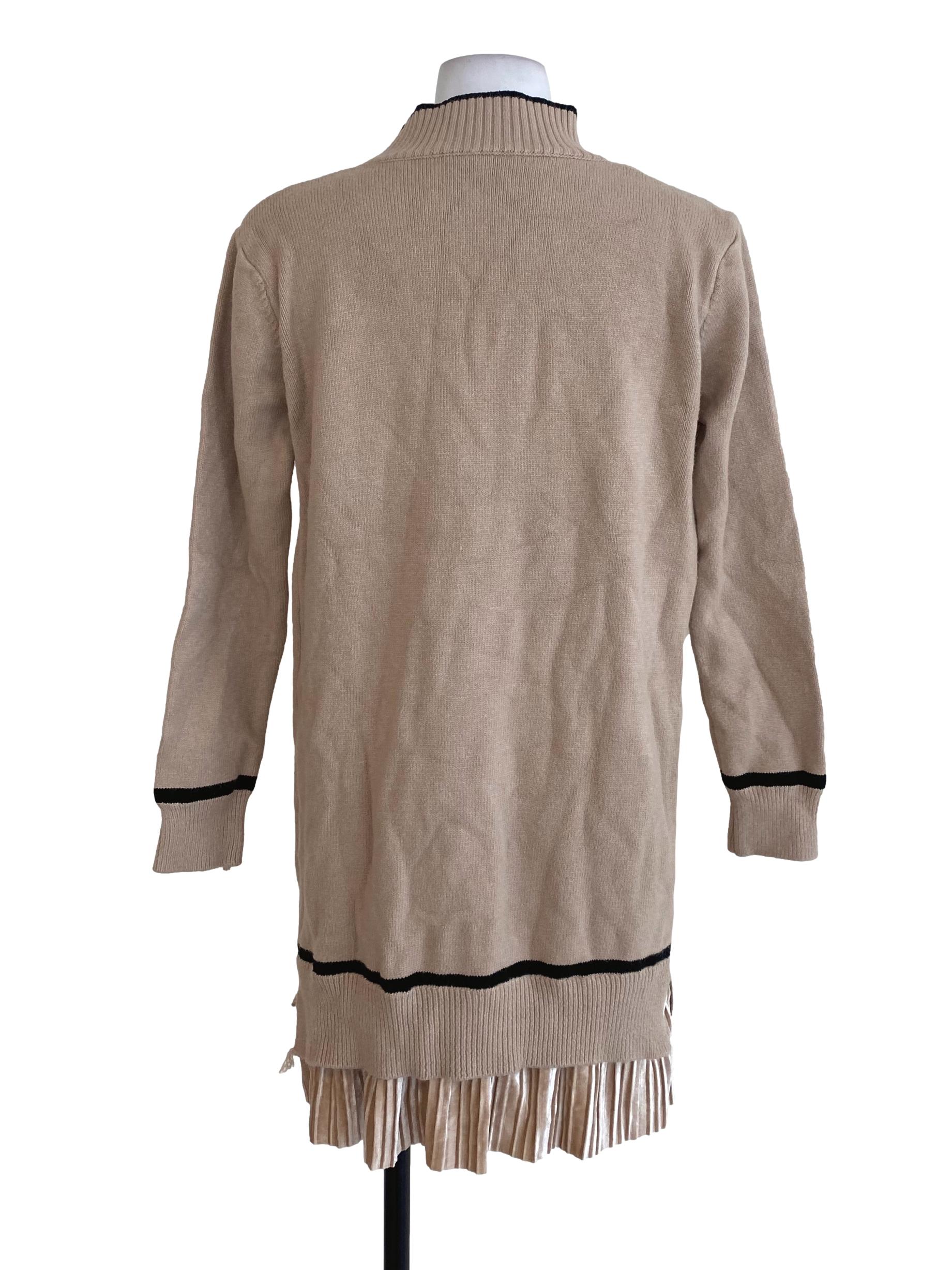 Beige Knit Pleated Tunic Dress