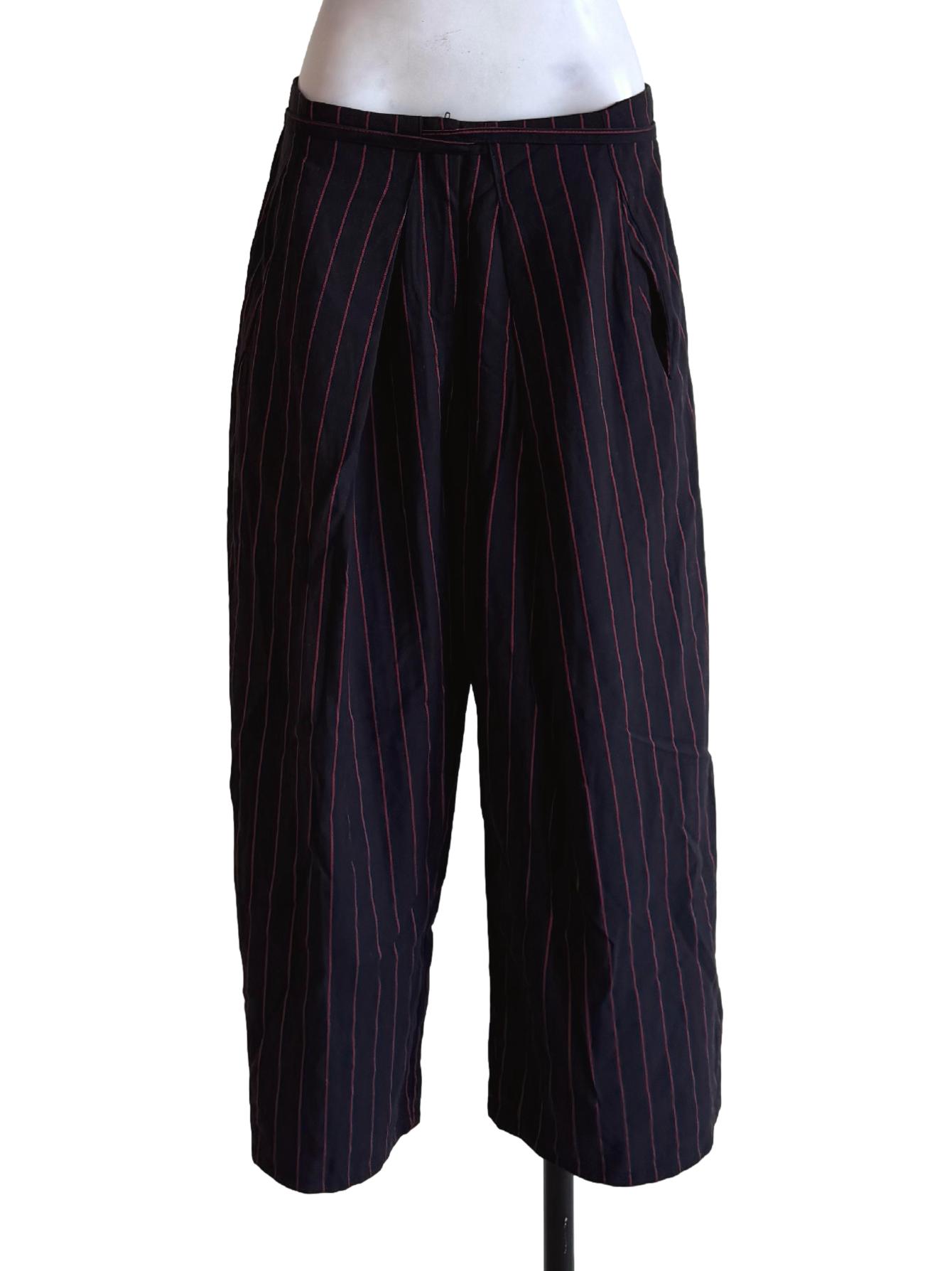 Licorice Black With Cherry Red Stripes Long Pants
