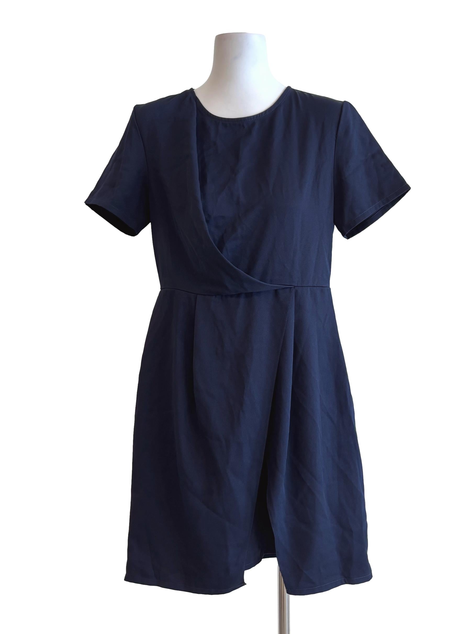 Midnight Blue Short Sleeve Drape Dress
