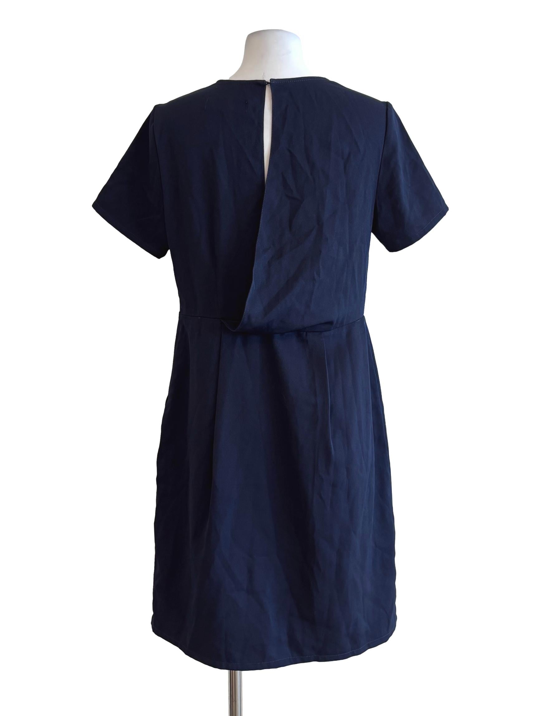 Midnight Blue Short Sleeve Drape Dress