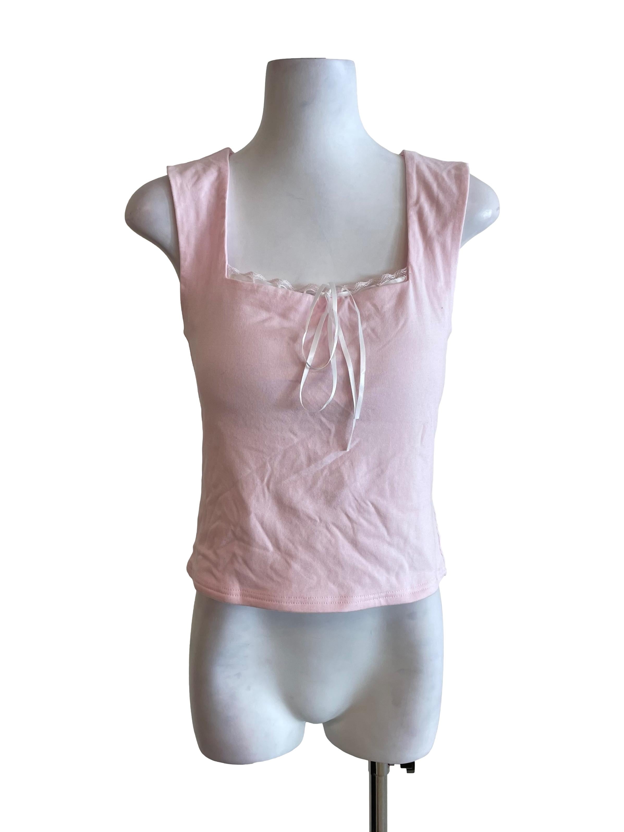 Baby Pink Square Neck Top