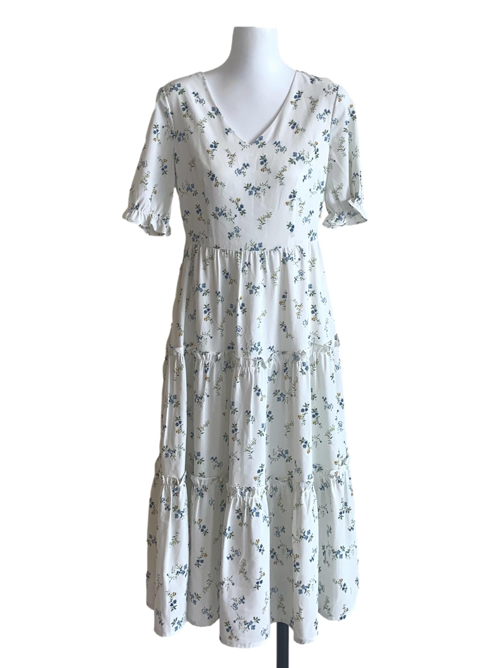 White Flower Pattern Dress