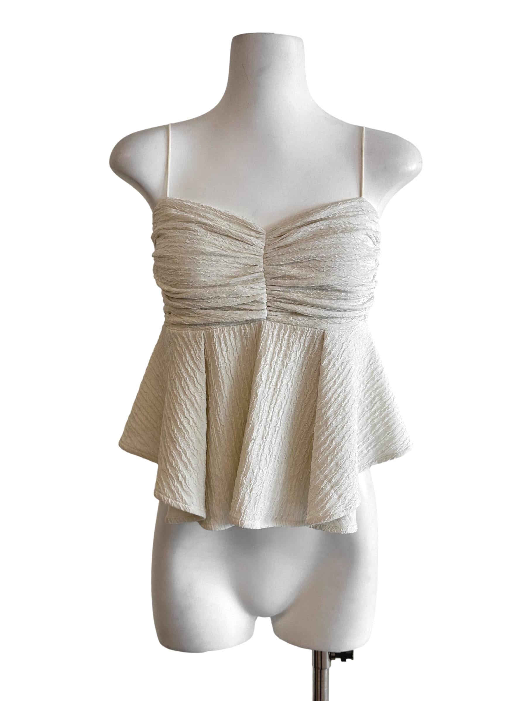 Cream White Padded Texture Sleeveless Top